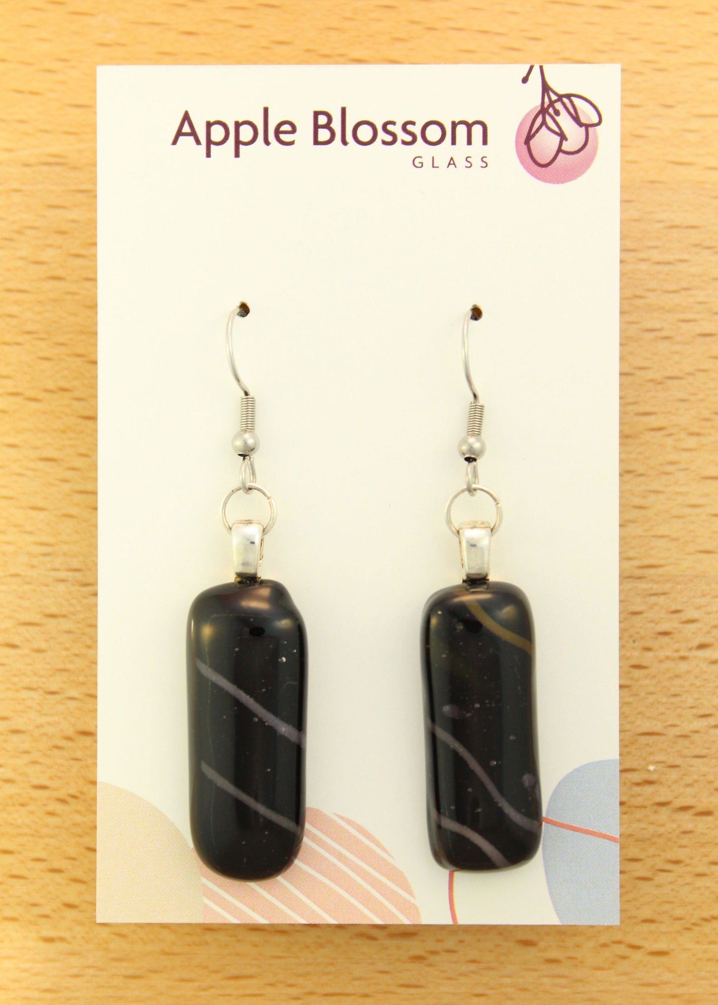 'Stripy Black Column' Fused Glass Earrings Dangles