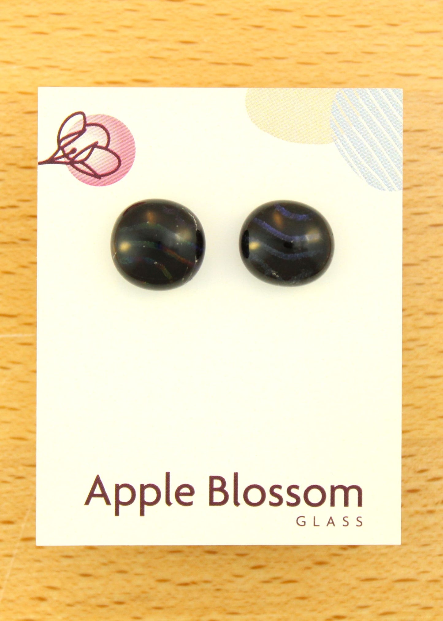 'Black Dragon Stripes' Fused Glass Earrings Studs