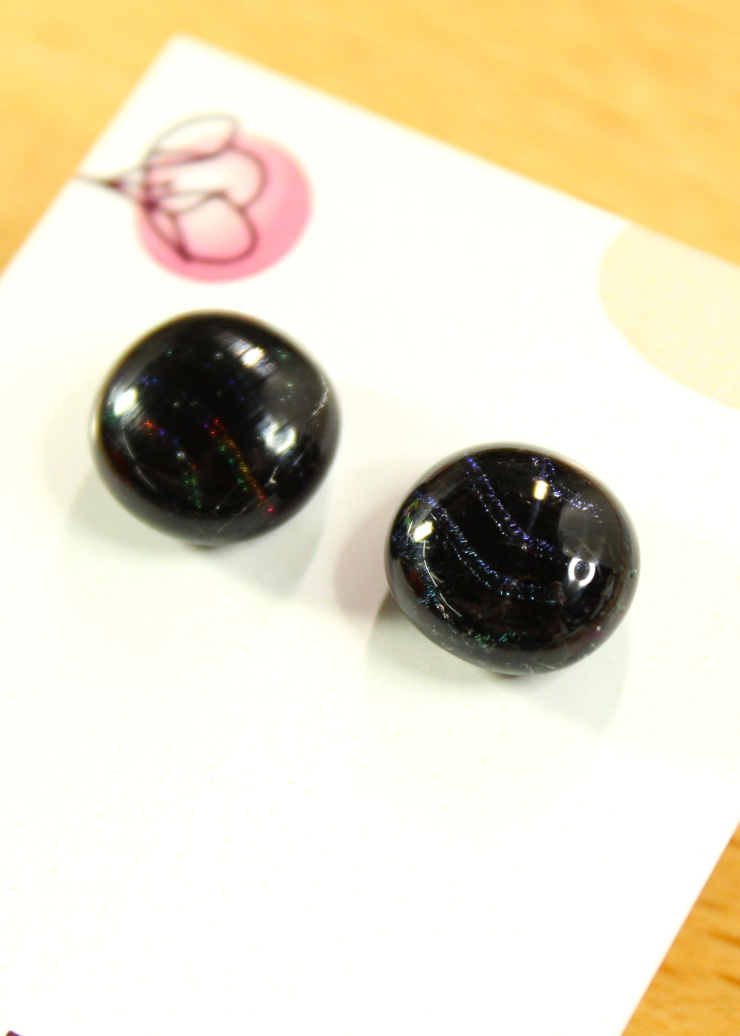'Black Dragon Stripes' Fused Glass Earrings Studs