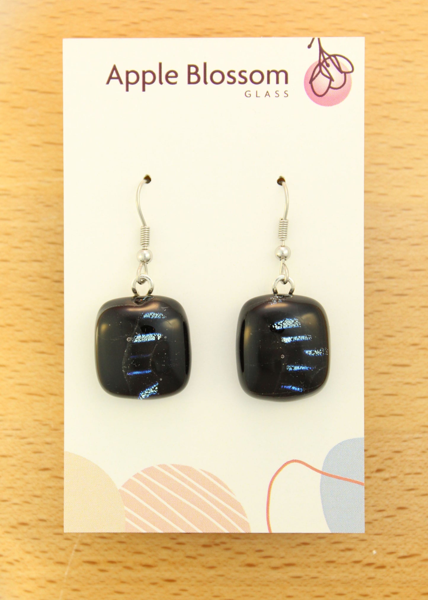 'Black Ice' Fused Glass Earrings Dangles