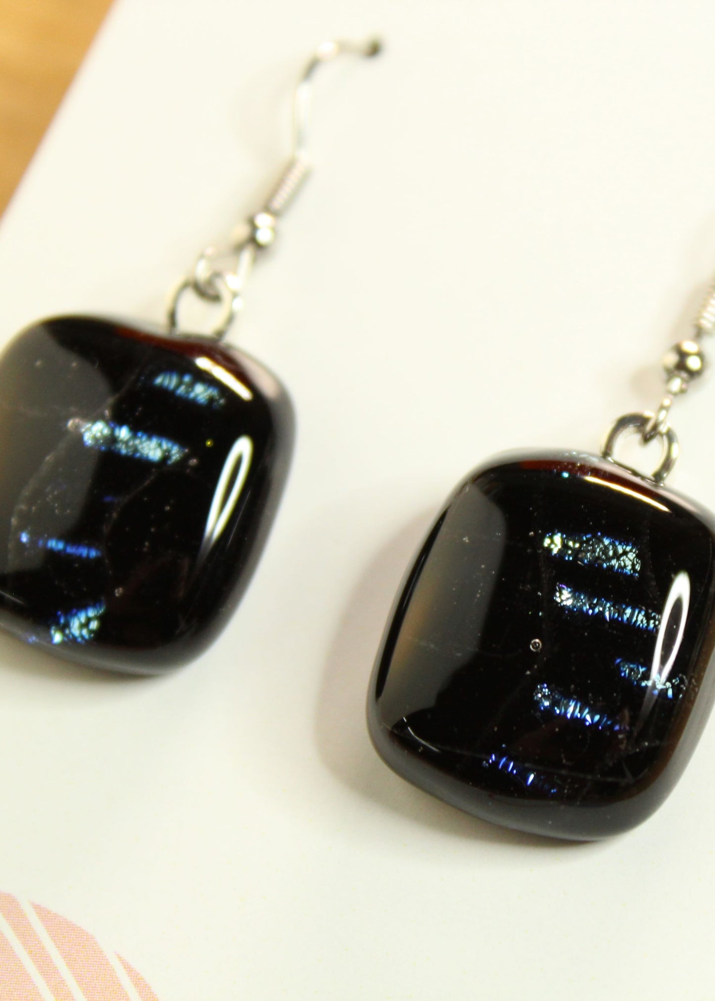 'Black Ice' Fused Glass Earrings Dangles