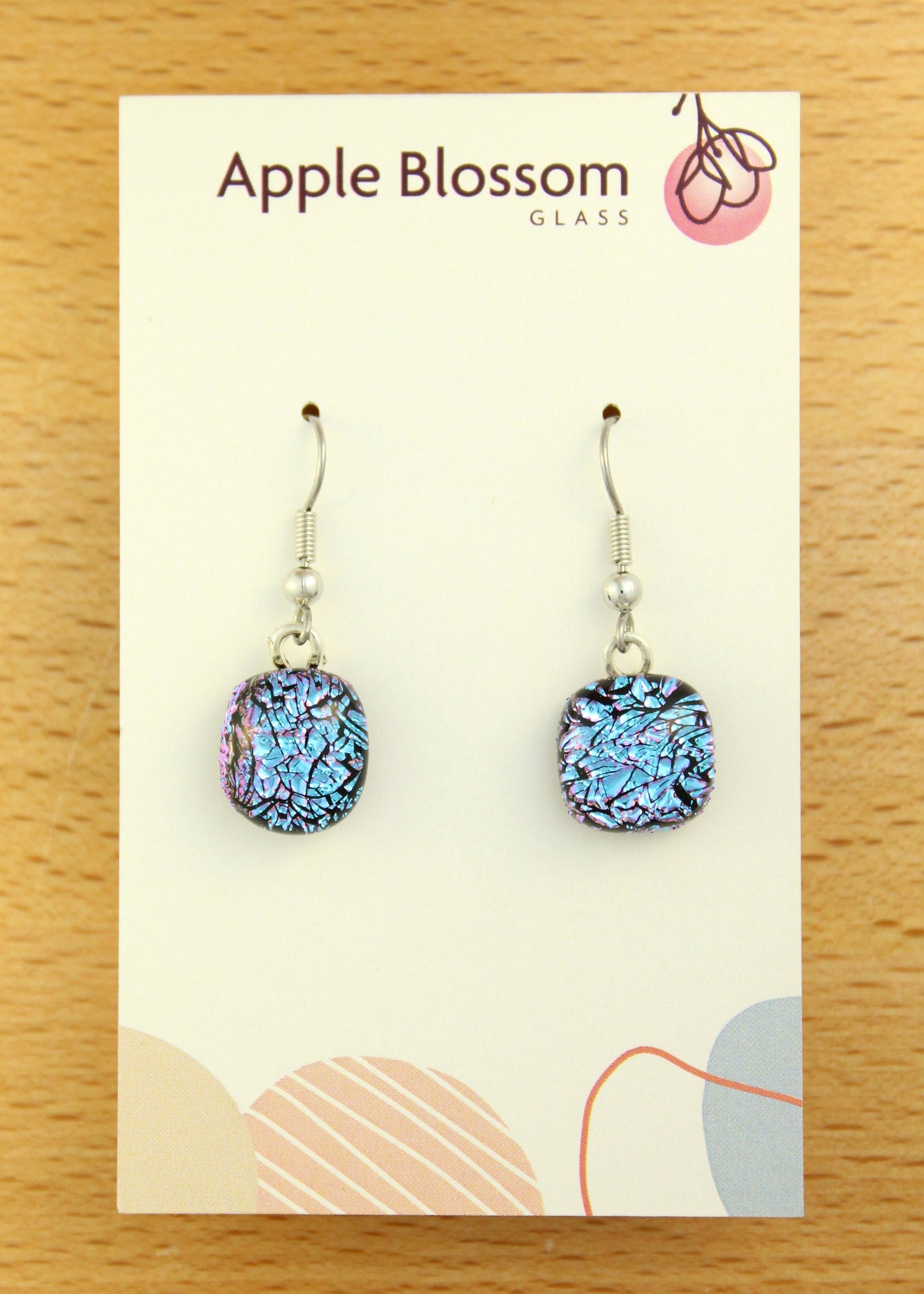'Blue Crackle' Fused Glass Earrings Dangles