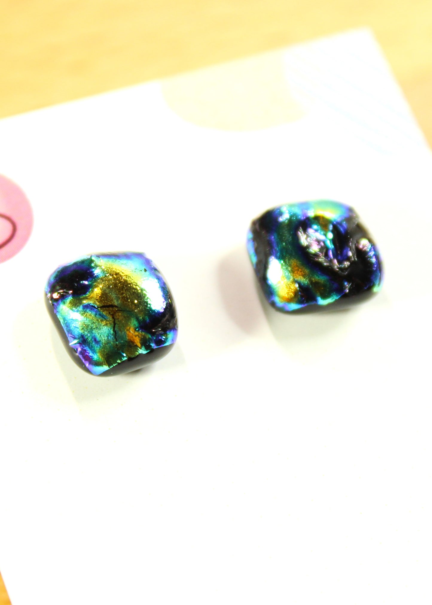 'Blue Rainbow' Fused Glass Studs