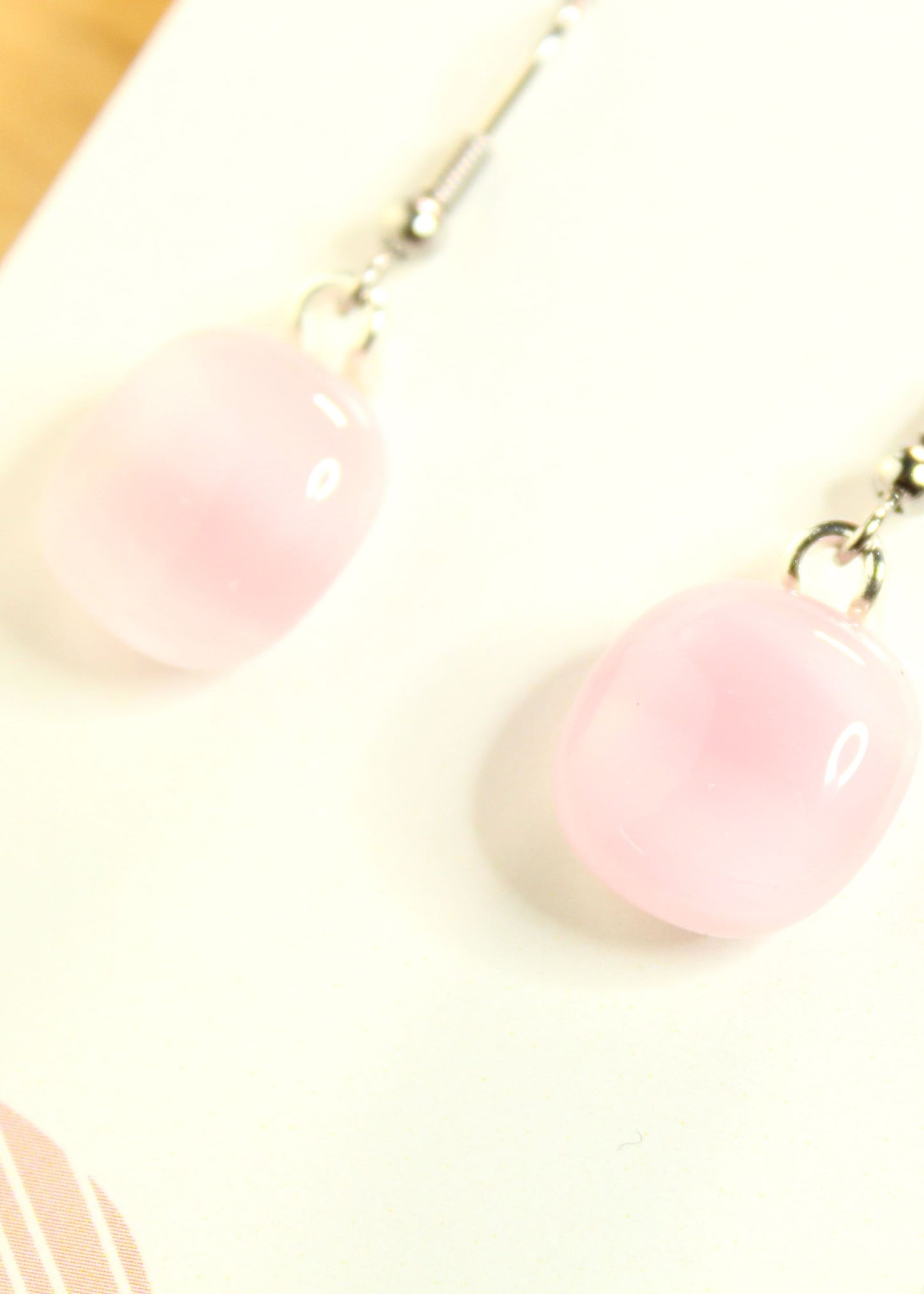 'Cloud Pink' Fused Glass Earrings Dangles