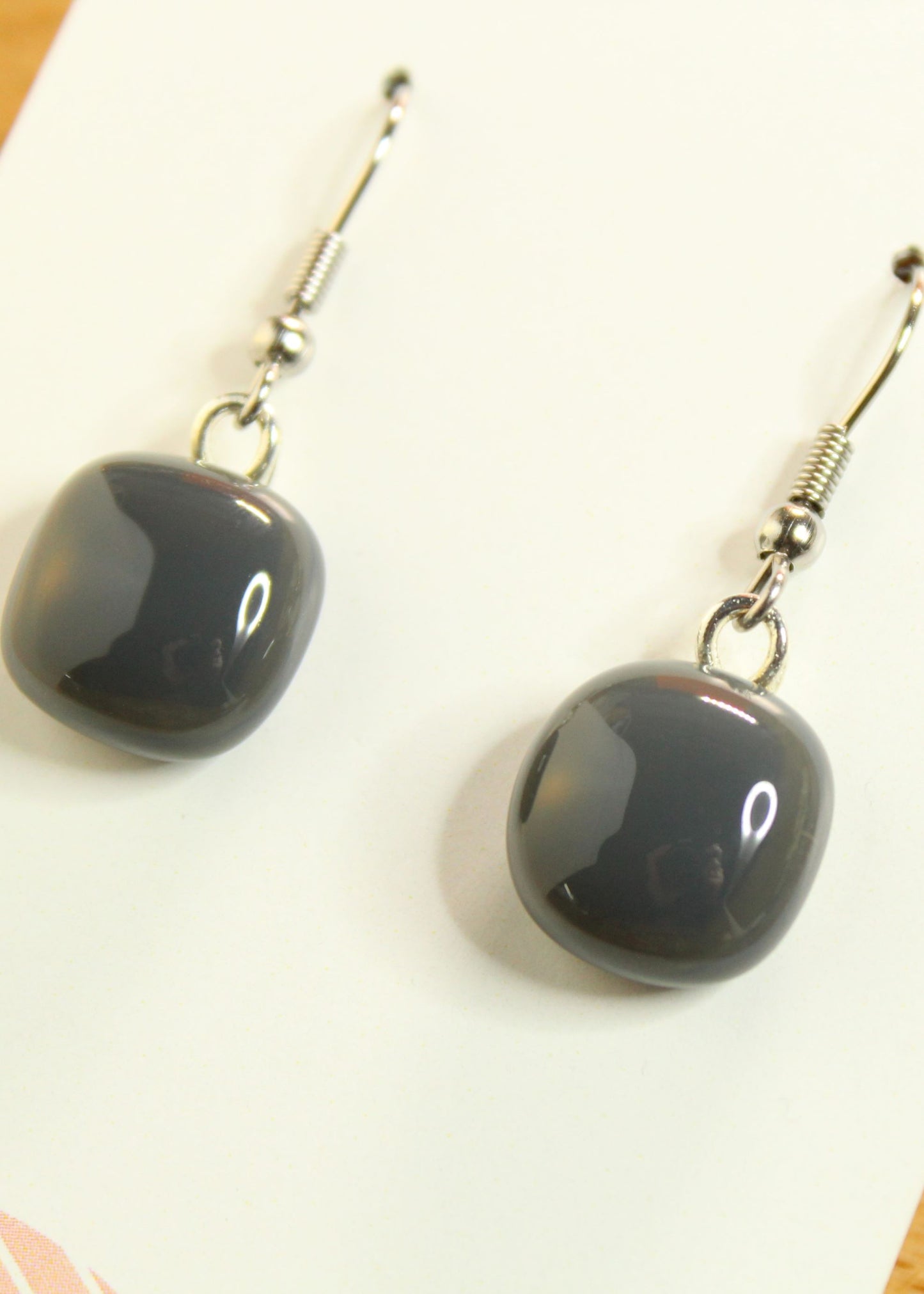 'Coal Grey' Fused Glass Earrings Dangles