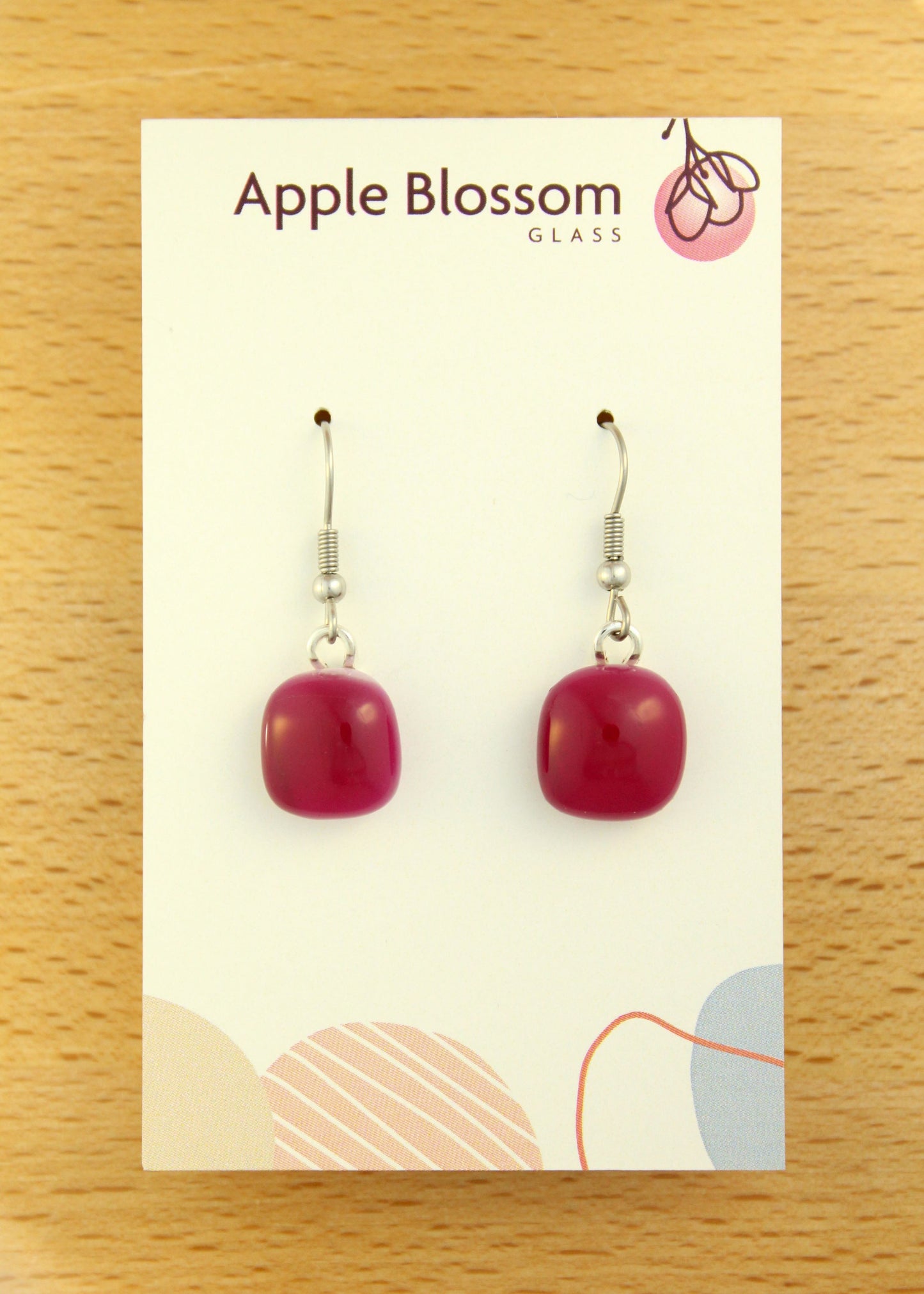 'Cranberry' Fused Glass Earrings Dangles