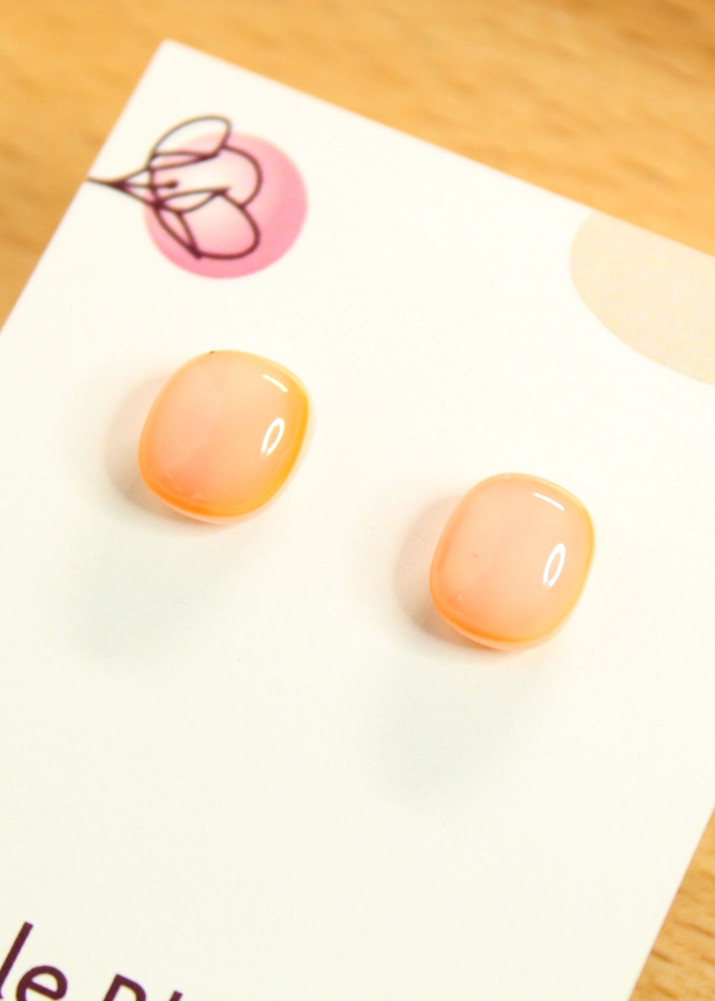 'Creamy Orange' Fused Glass Mini Studs Earrings
