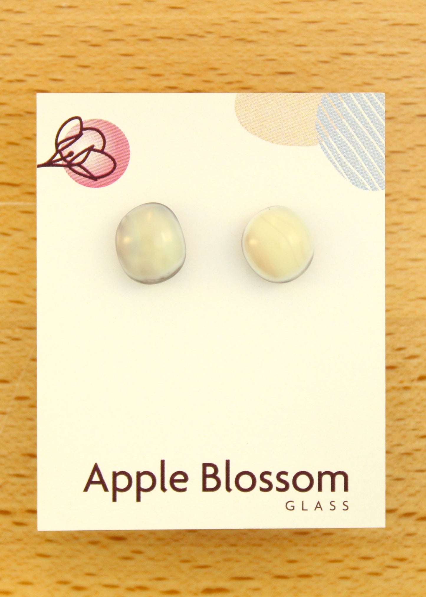 'Cream' White Fused Glass Earrings Studs