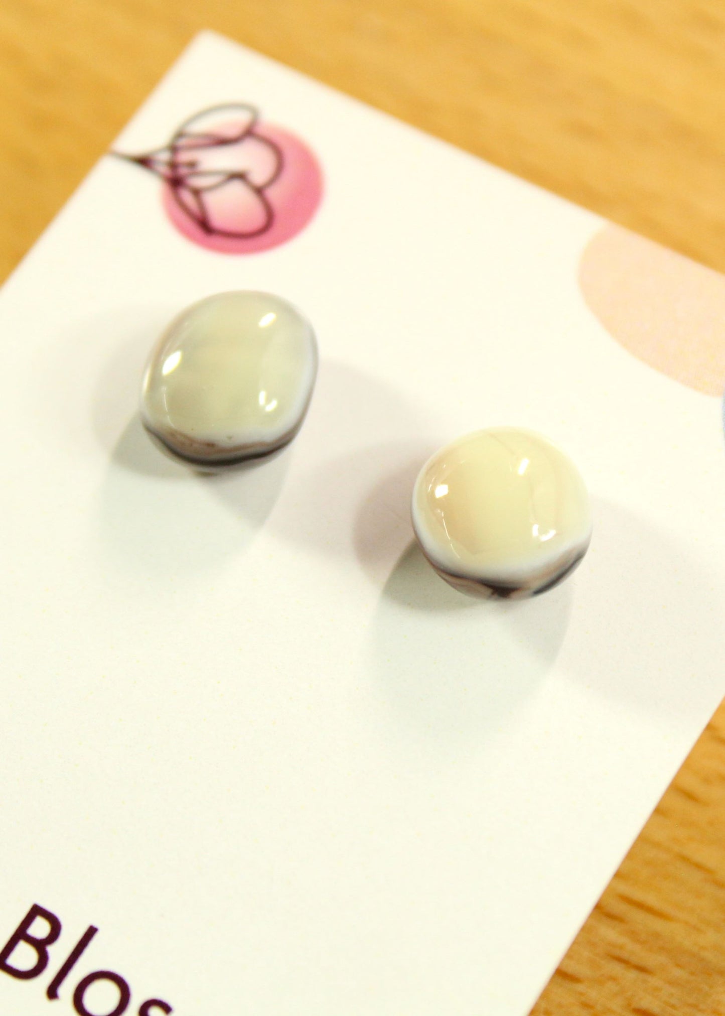 'Cream' White Fused Glass Earrings Studs