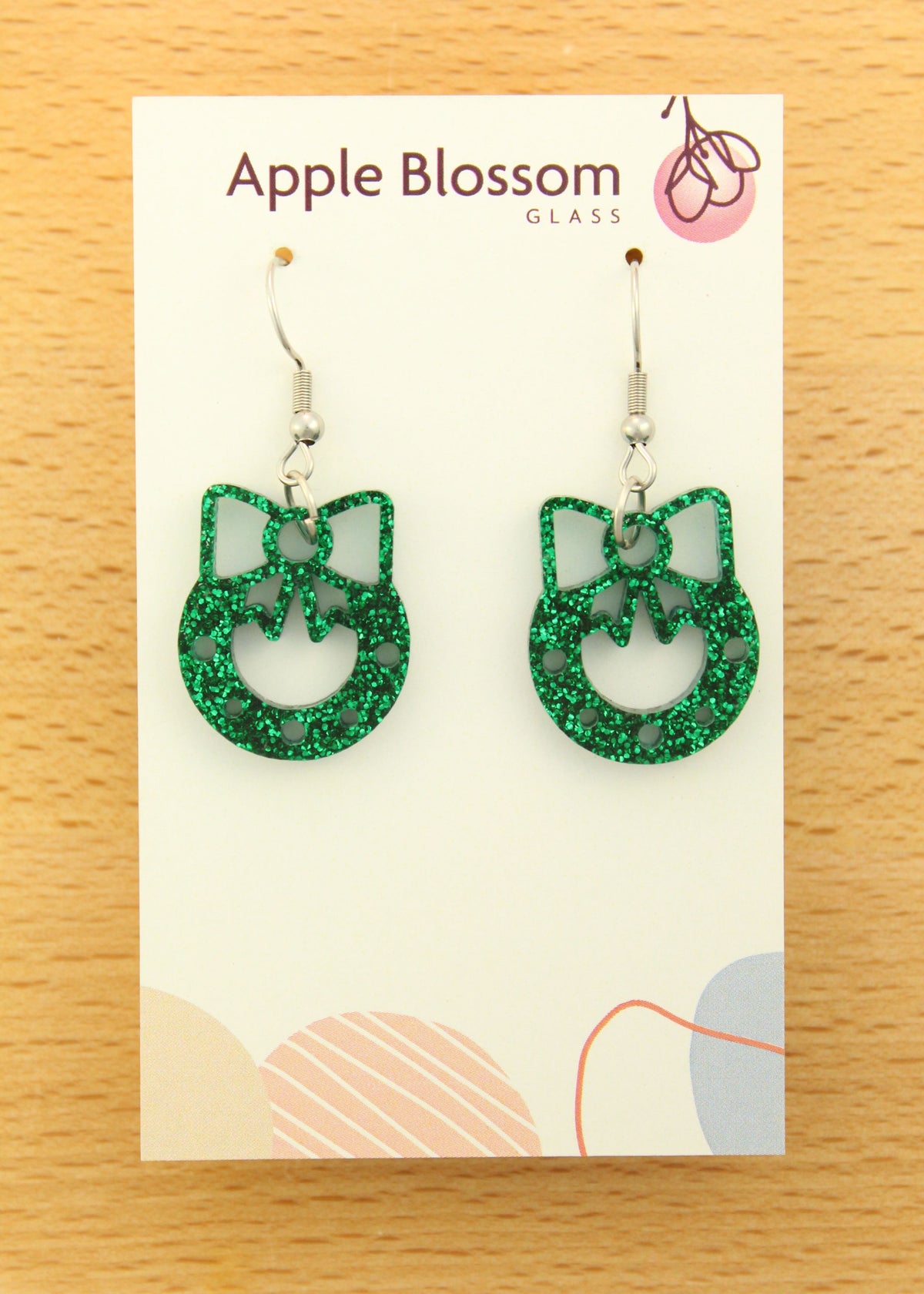 'Dark Green Christmas Wreath' Acrylic Earrings Studs