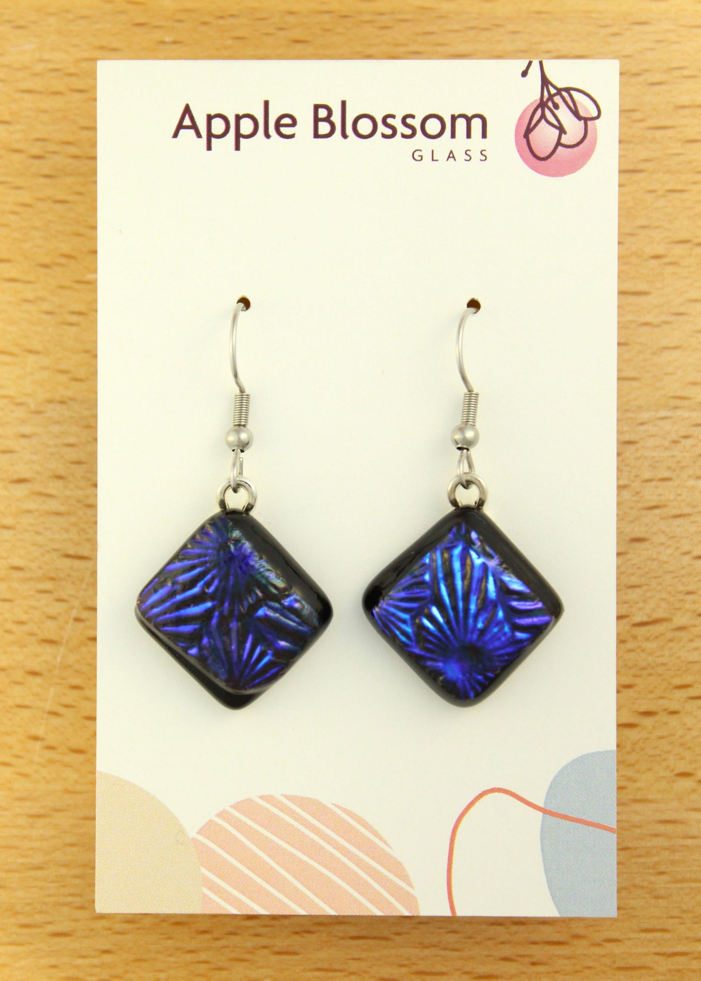 'Deep Blue Dichro' Fused Glass Earrings Dangles