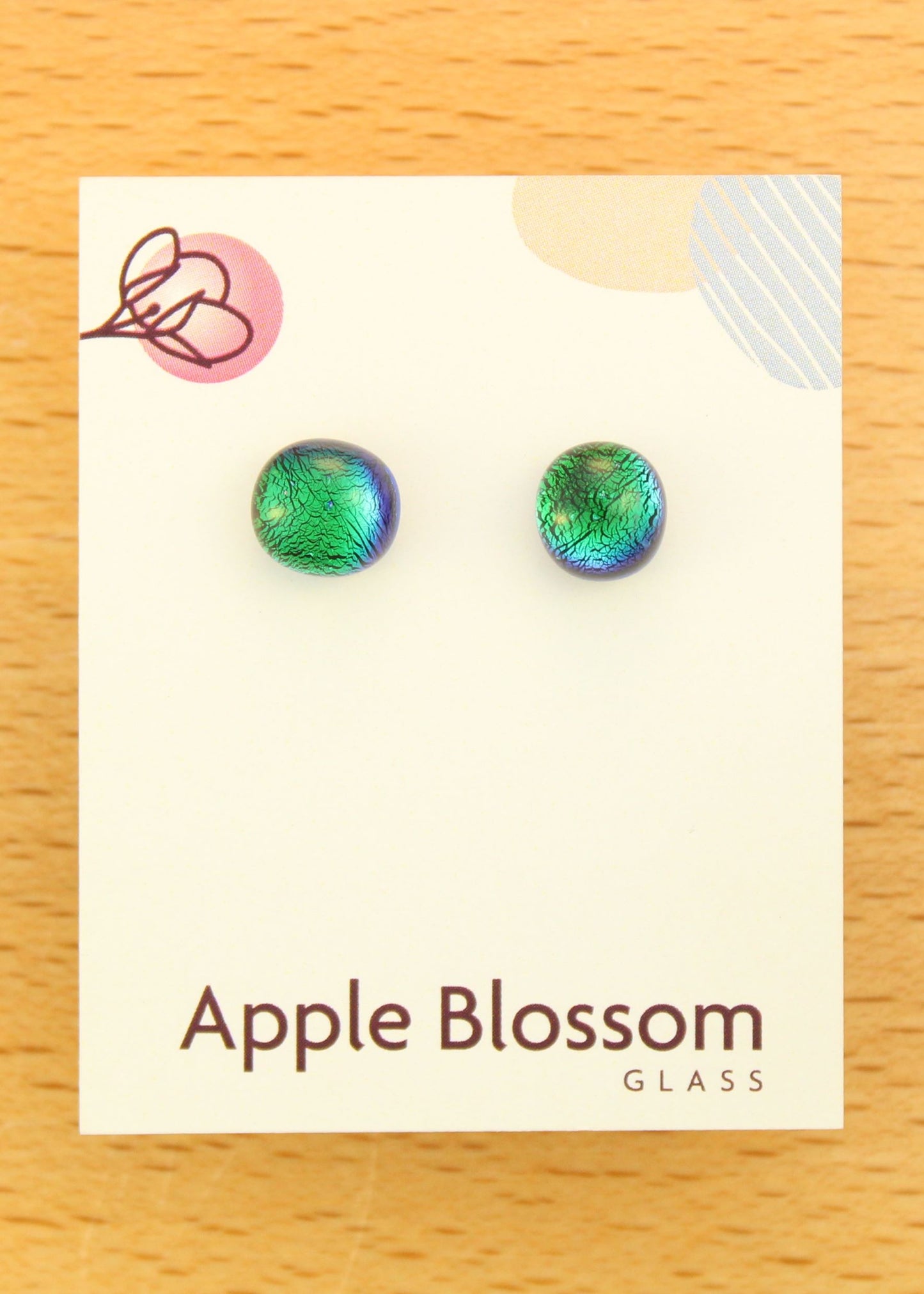 'Dichroic Green' Fused Glass Mini Studs Earrings