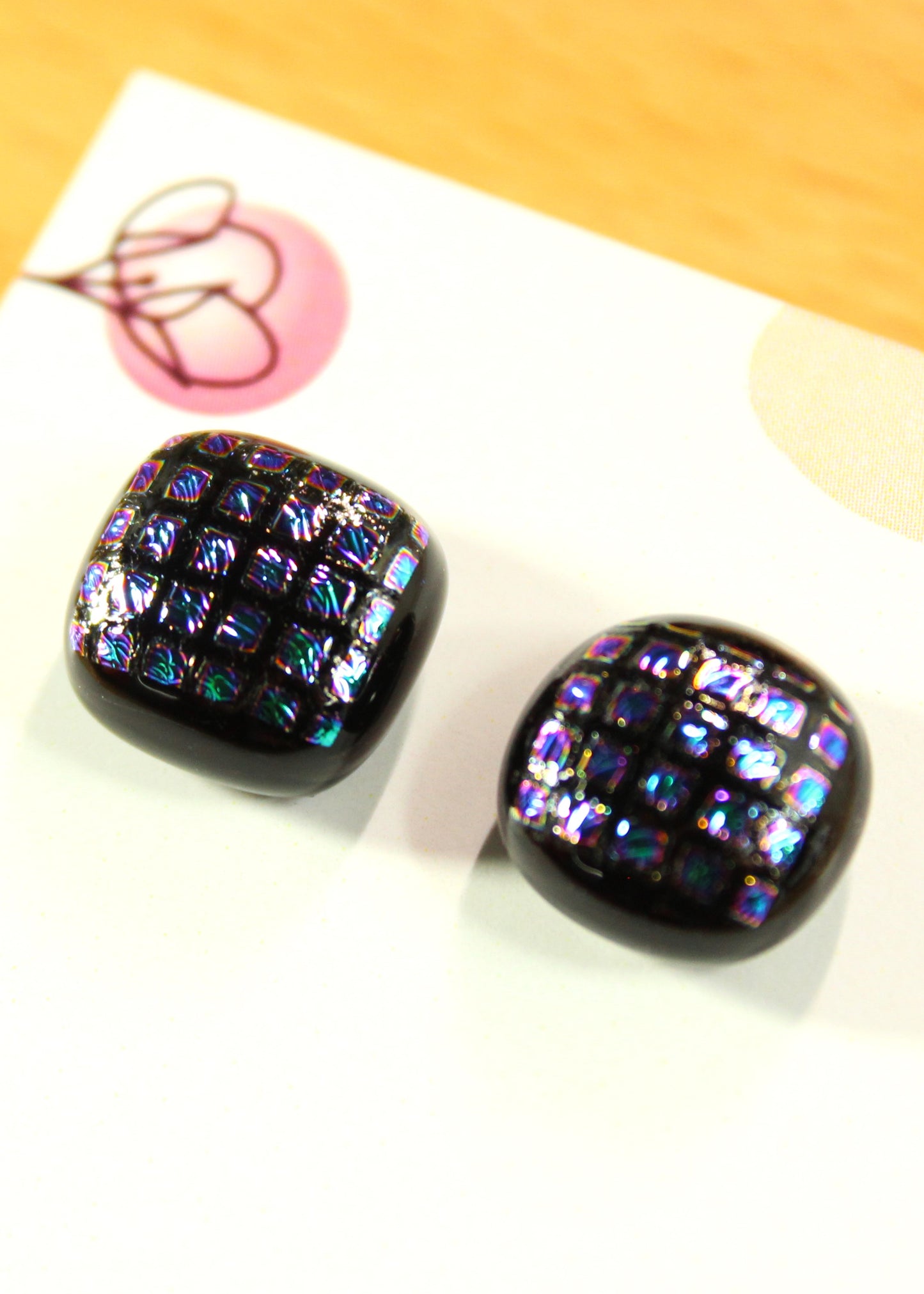 'Disco' Black Fused Glass Earrings Studs