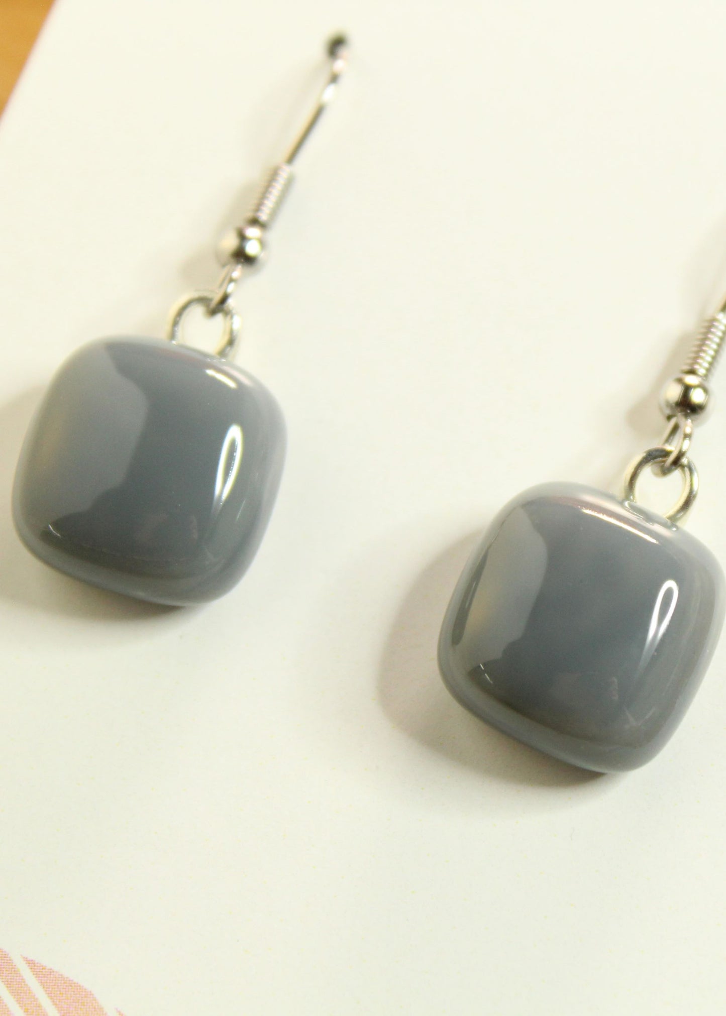 'Elephant Grey' Fused Glass Earrings Dangles