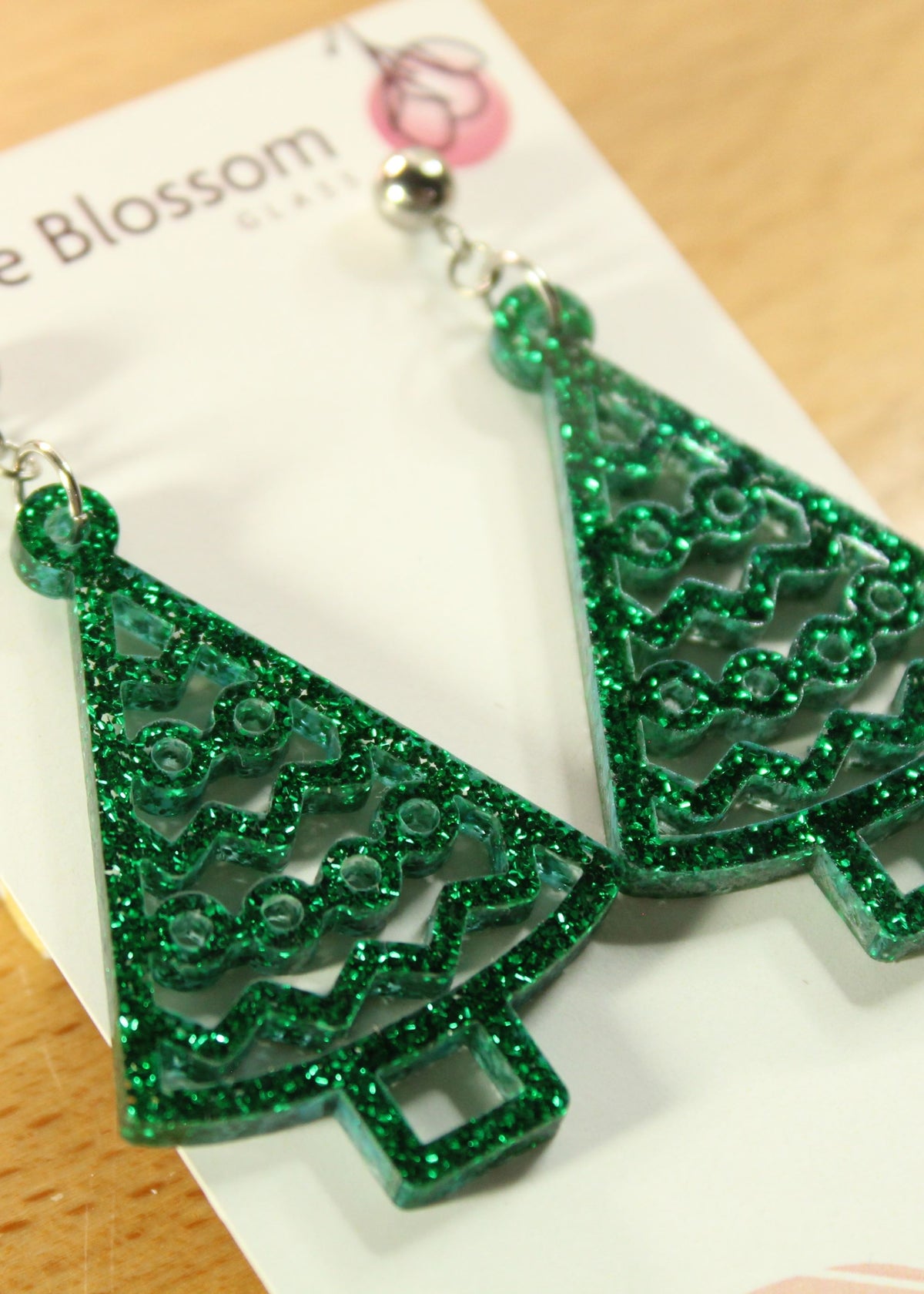 'Green Glitter Christmas Trees' Acrylic Earrings