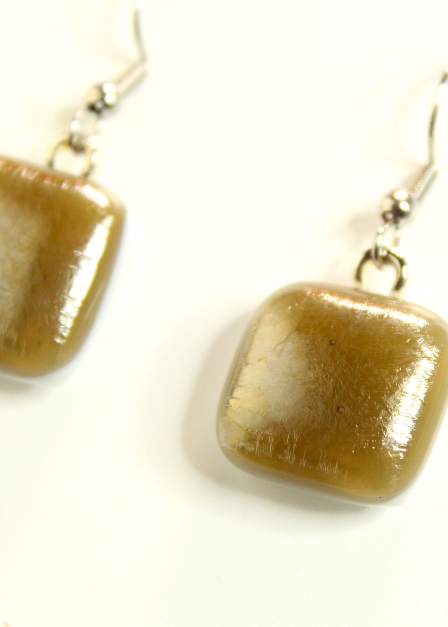 'Iridescent Silver' Fused Glass Earrings Dangles