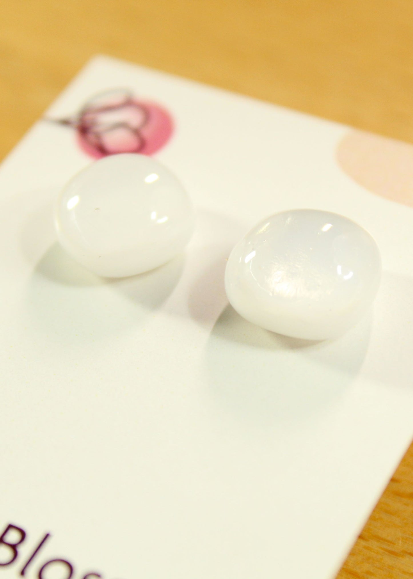 'Iridescent White' Fused Glass Earrings Studs