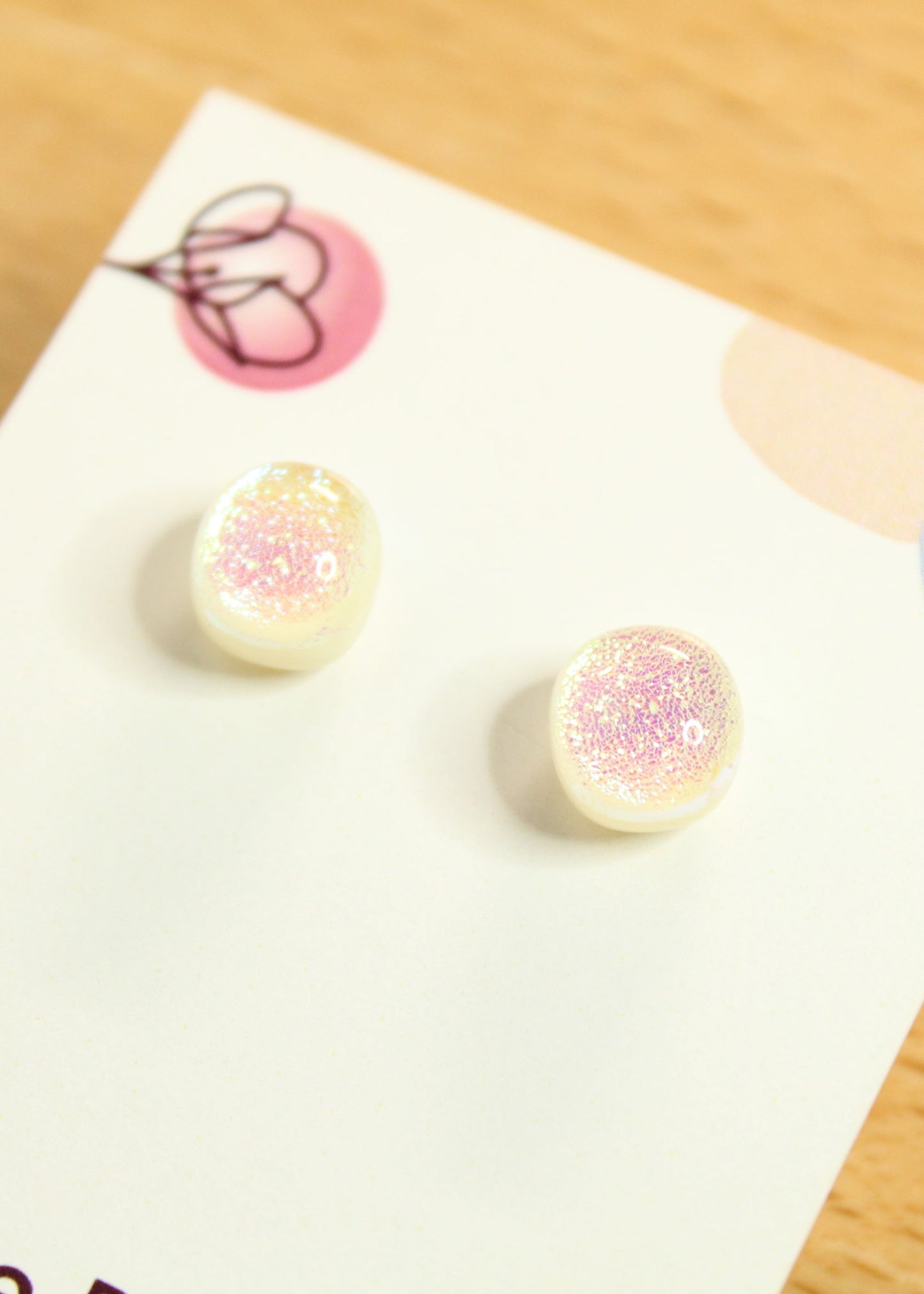 'Ivory Shimmer' Fused Glass Mini Studs Earrings