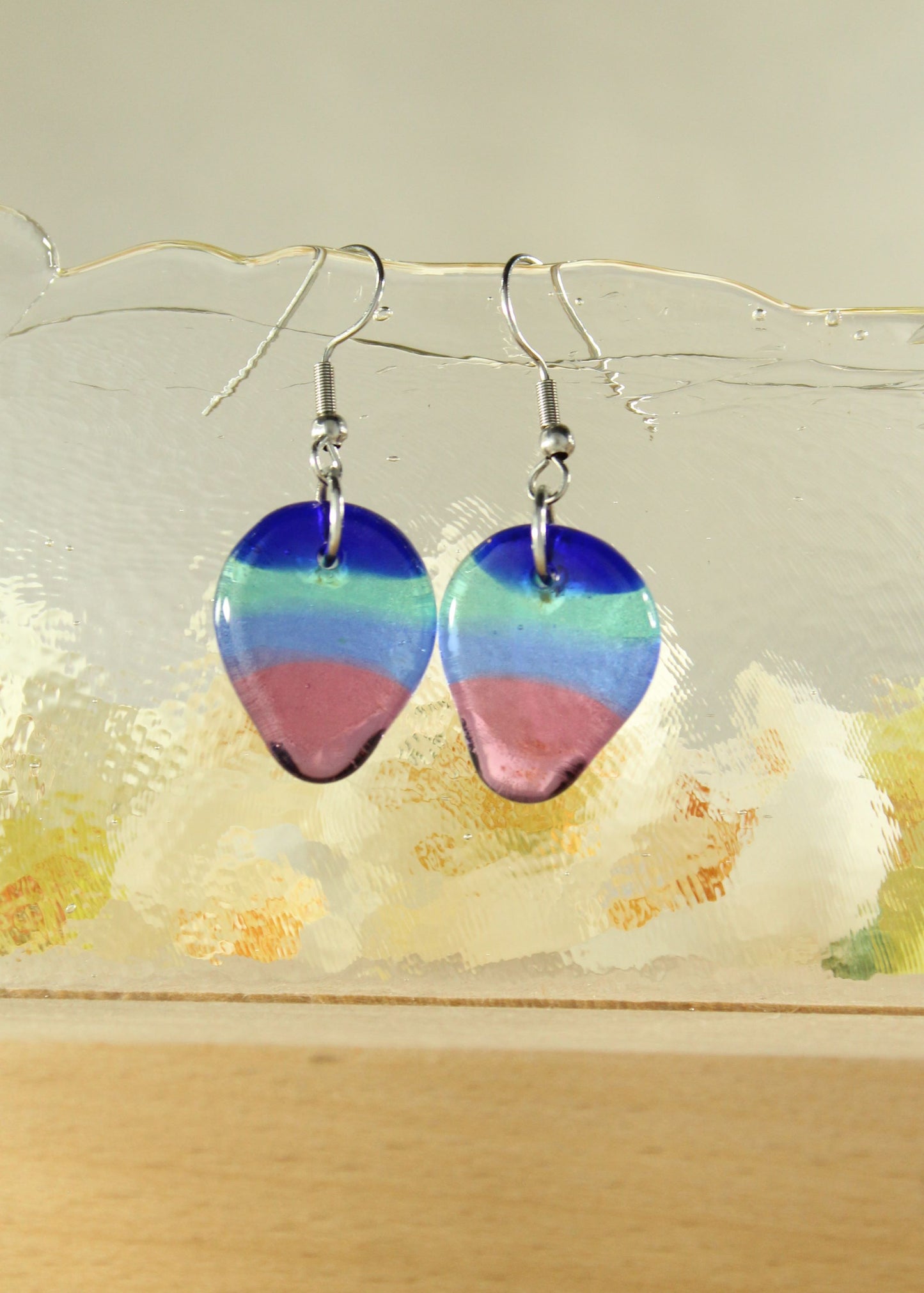 'A Rainbow Tear' Fused Glass Flat Out Earrings Dangles