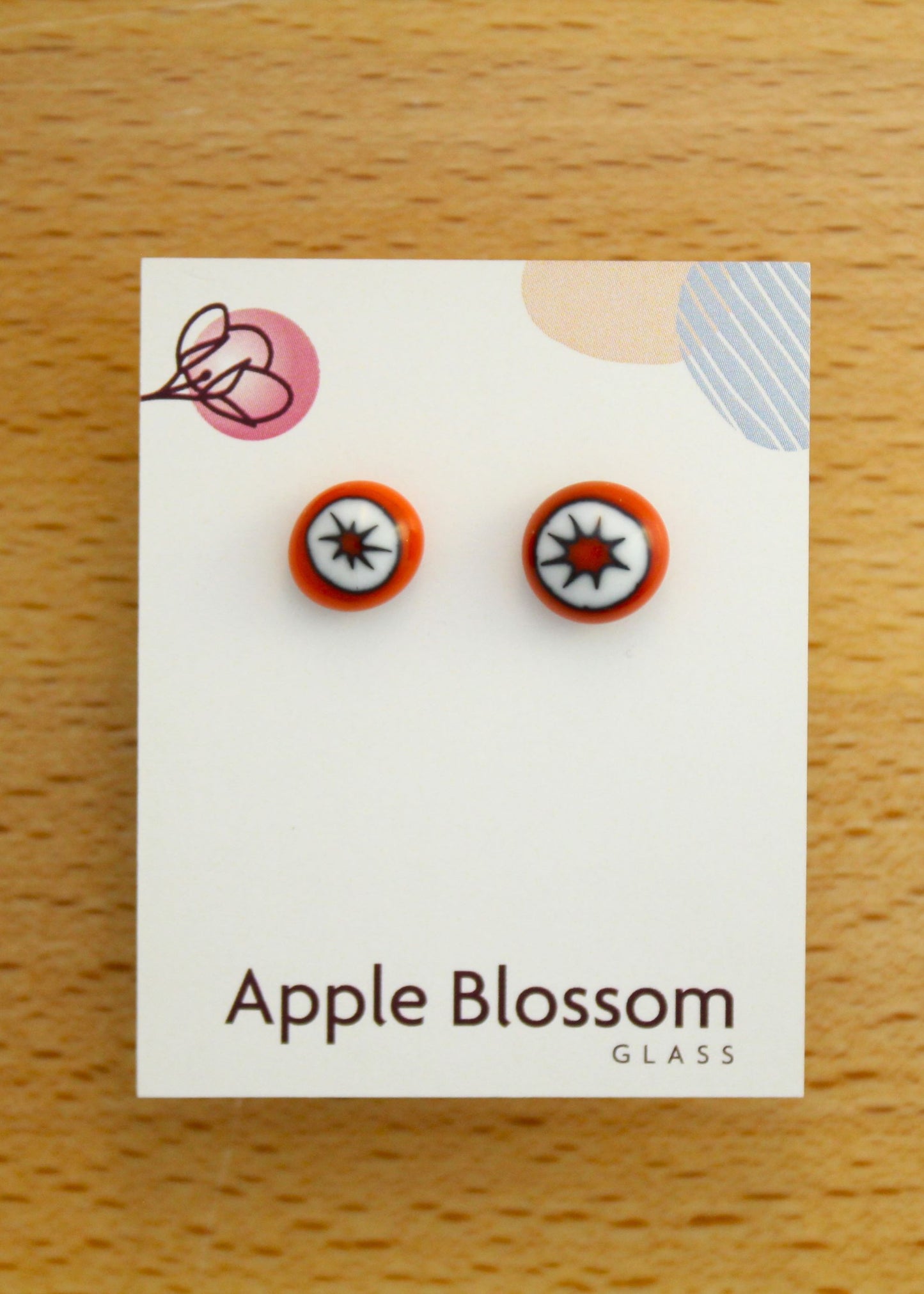 'Murrine Madness' Fused Glass Studs Deep Orange