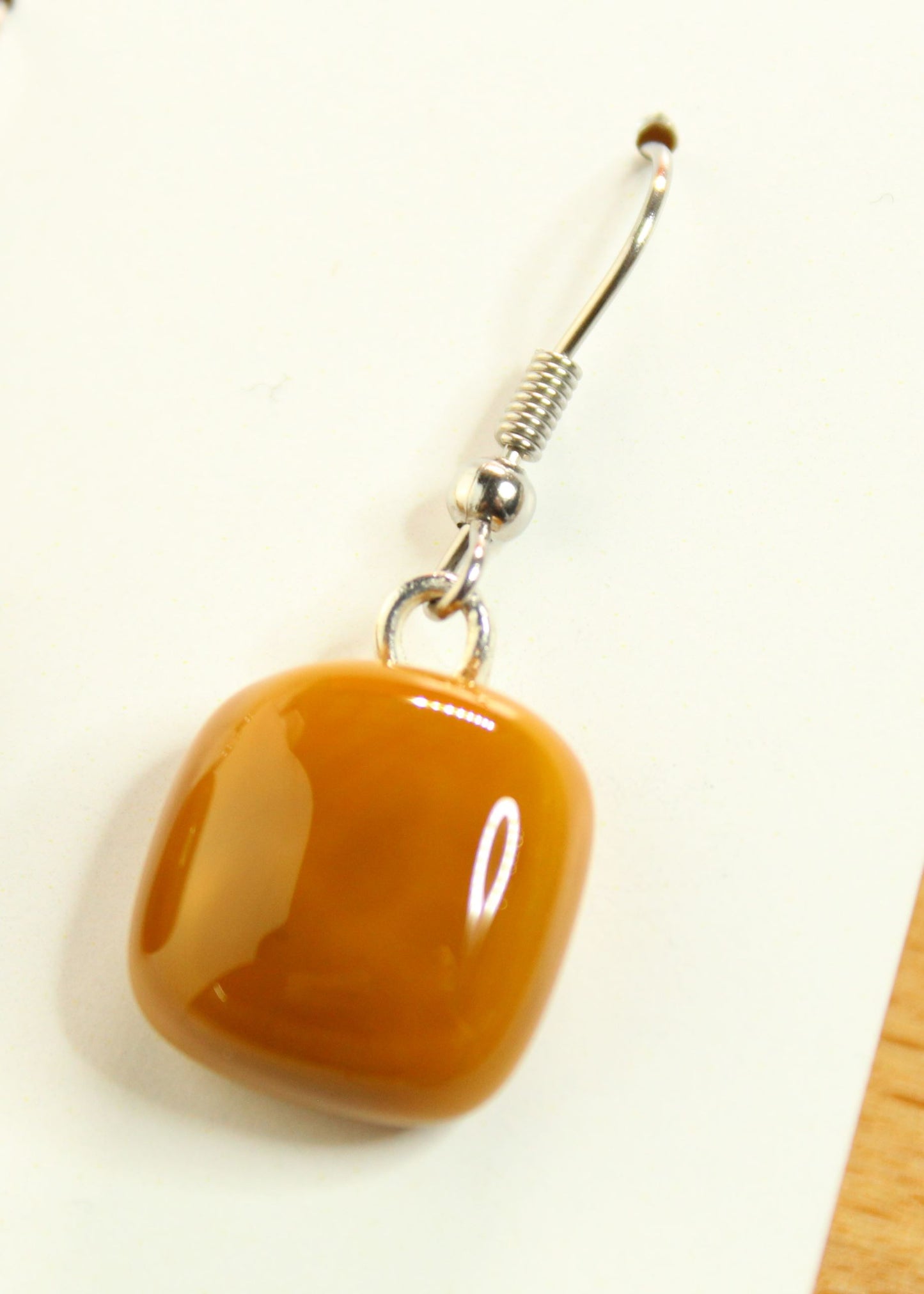 'Mustard Brown' Fused Glass Earrings Dangles