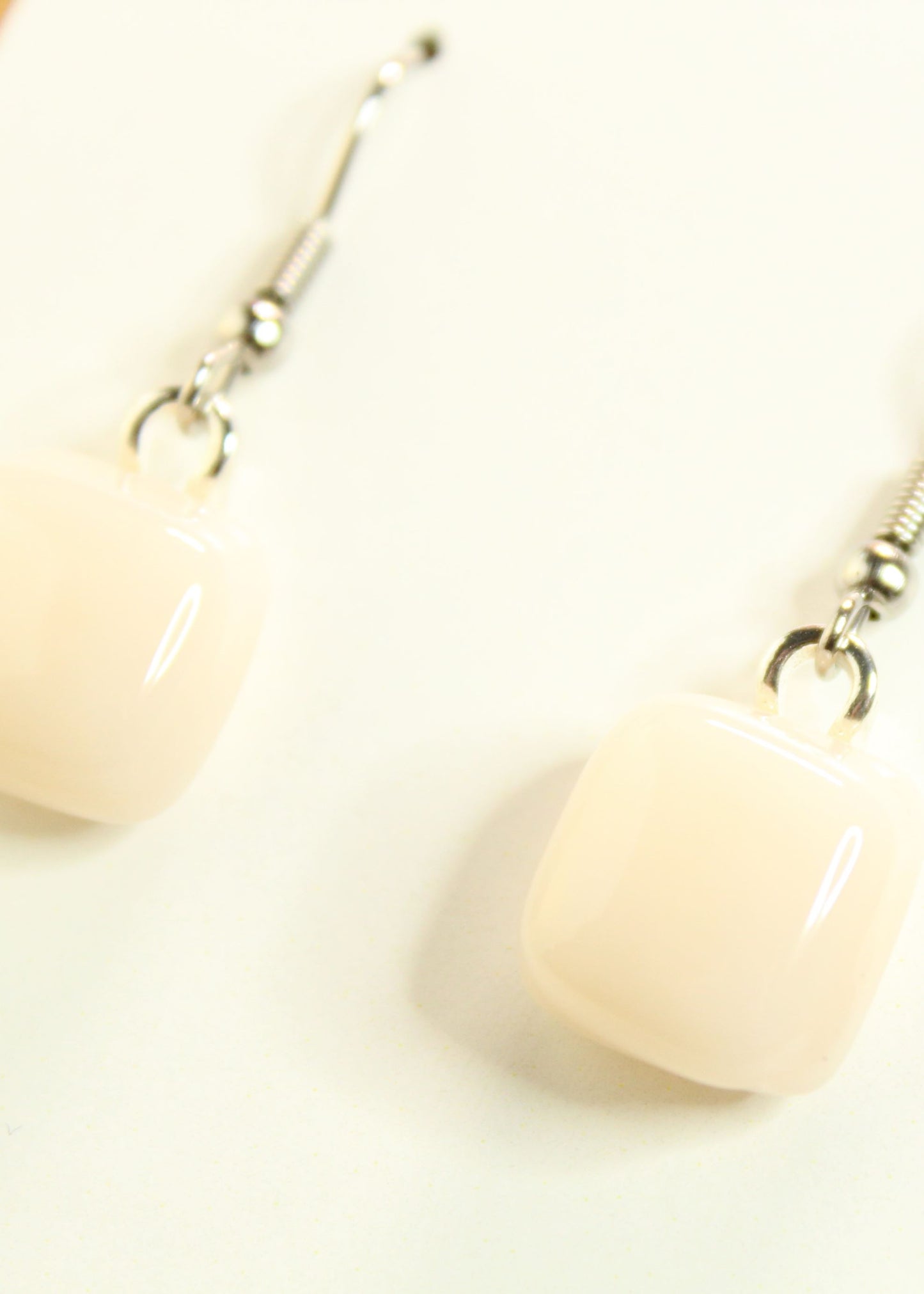 'Old Lace' White Fused Glass Earrings Dangles