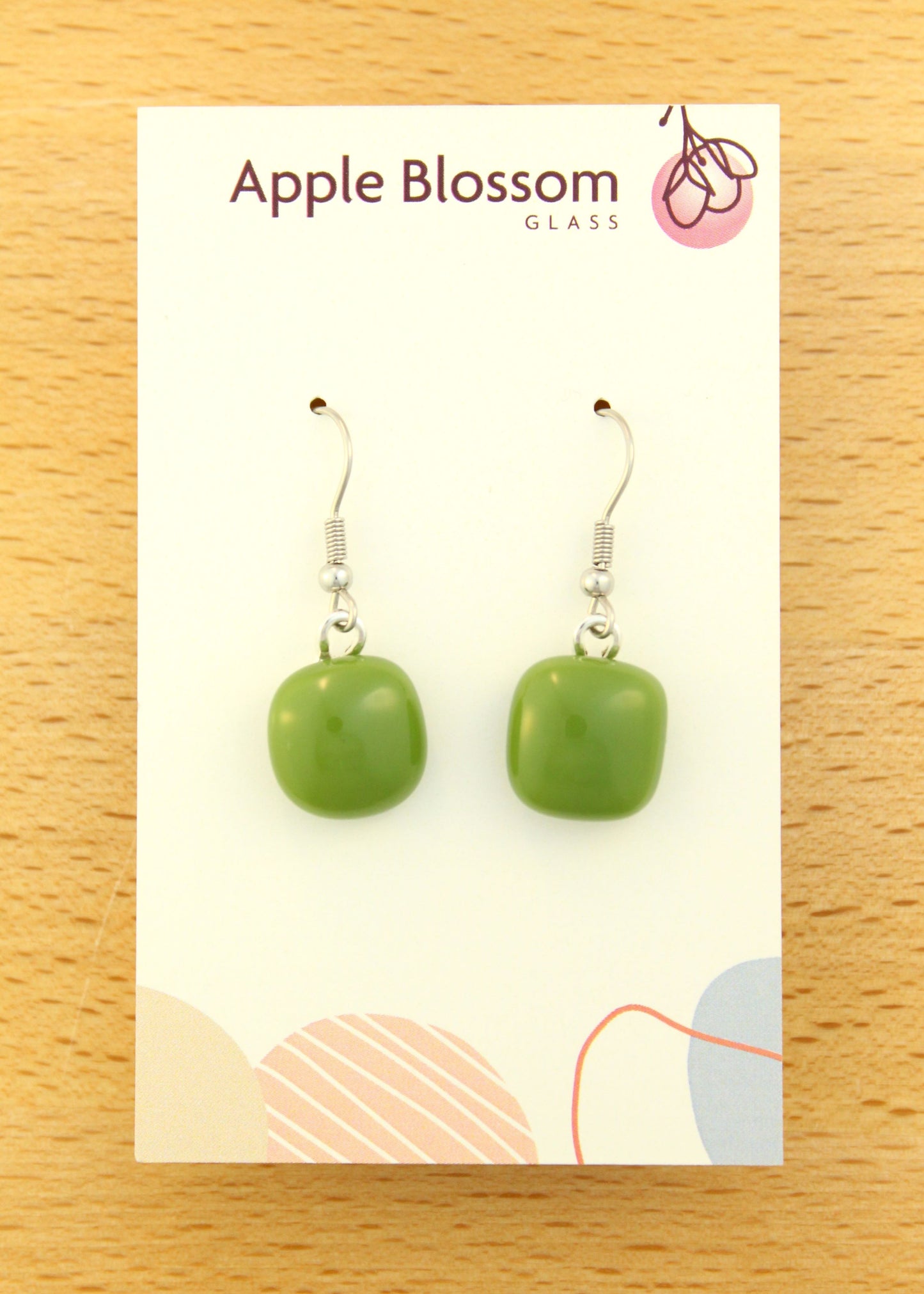 'Olive Green' Fused Glass Earrings Dangles