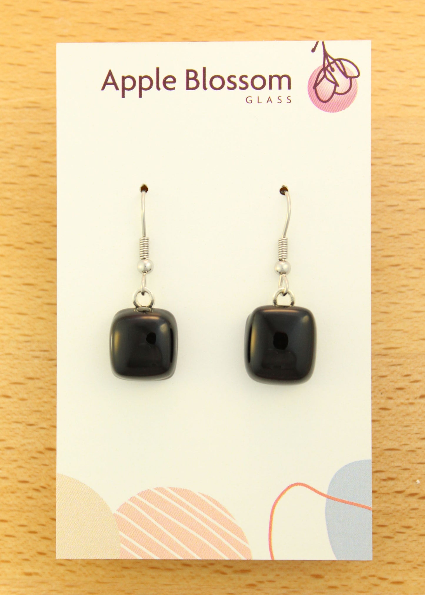 'Opaque Black' Fused Glass Earrings Dangles