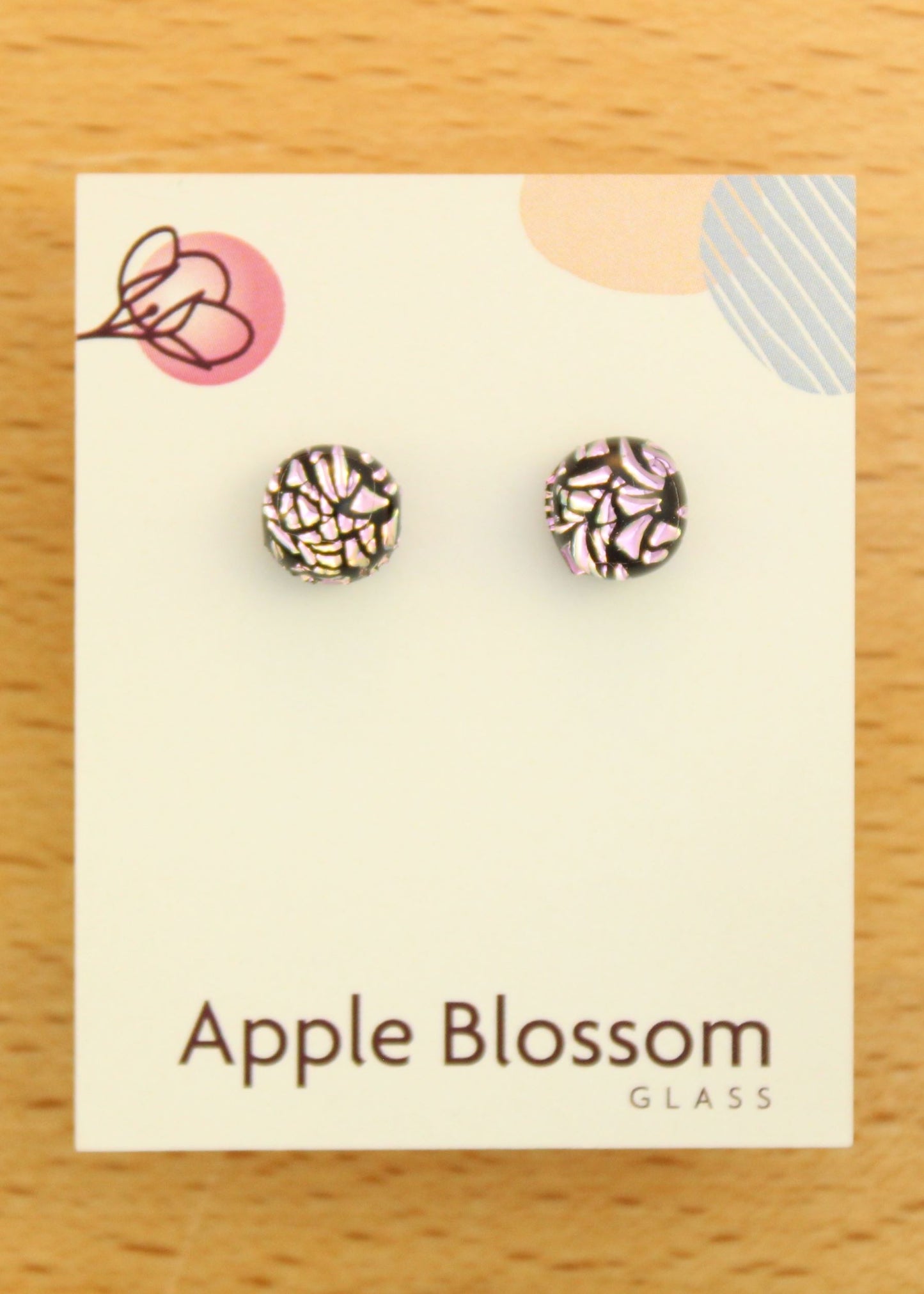 'Pink Crackle' Fused Glass Mini Studs Earrings