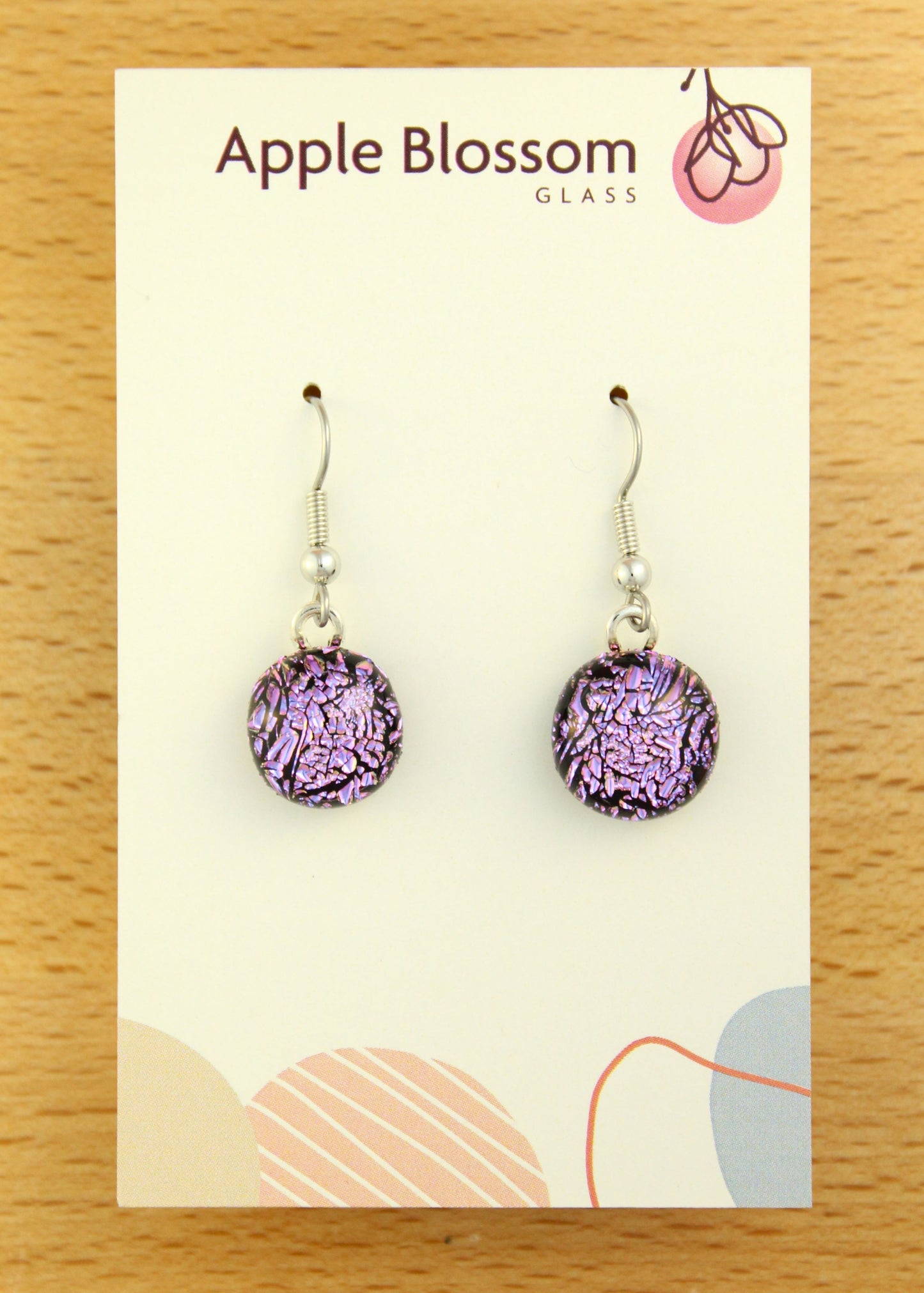 'Crackled Purple' Fused Glass Earrings Dangles