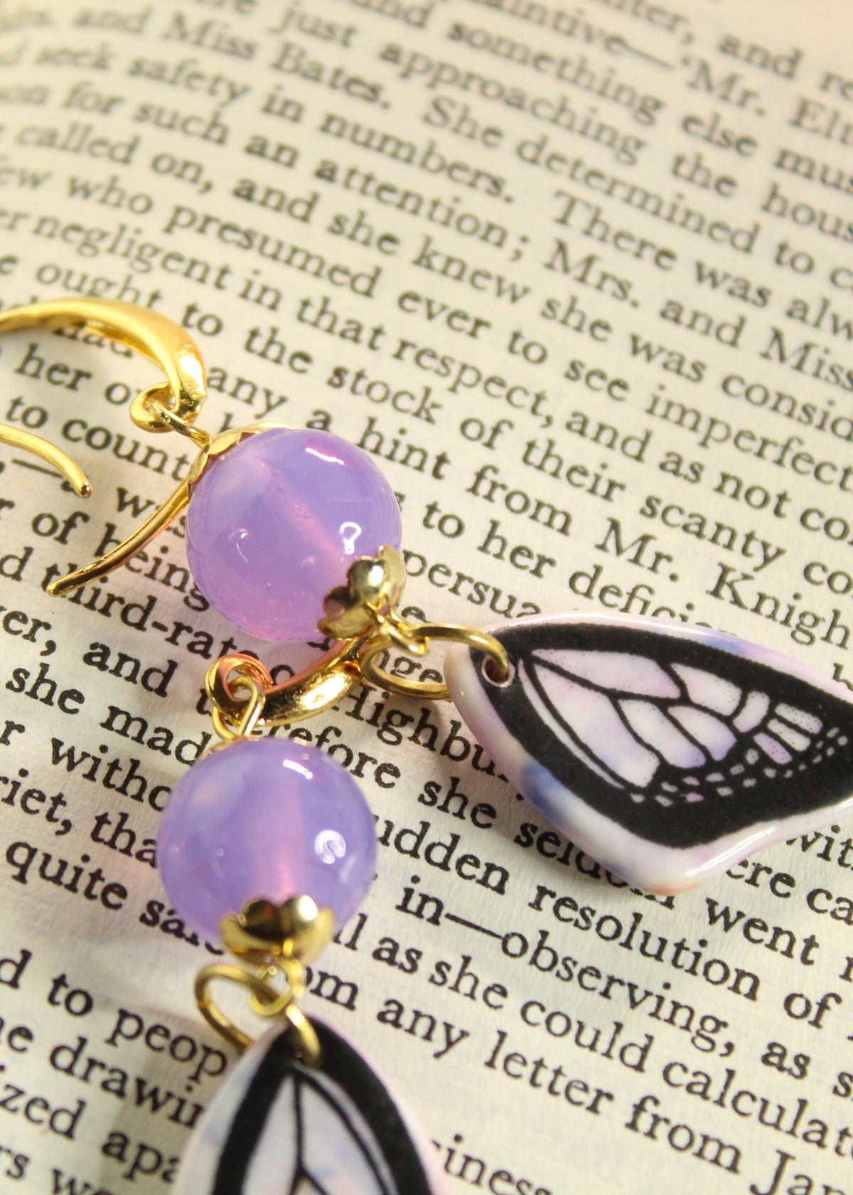 'Purple Moth' Ceramic and Glass Earrings