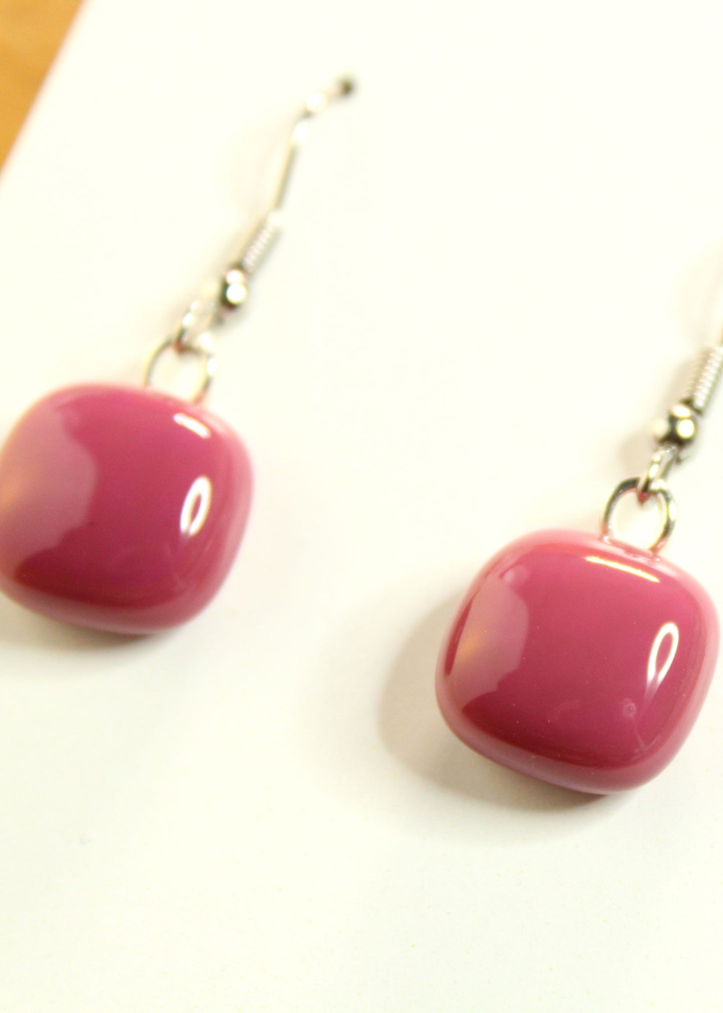 'Raspberry' Fused Glass Earrings Dangles
