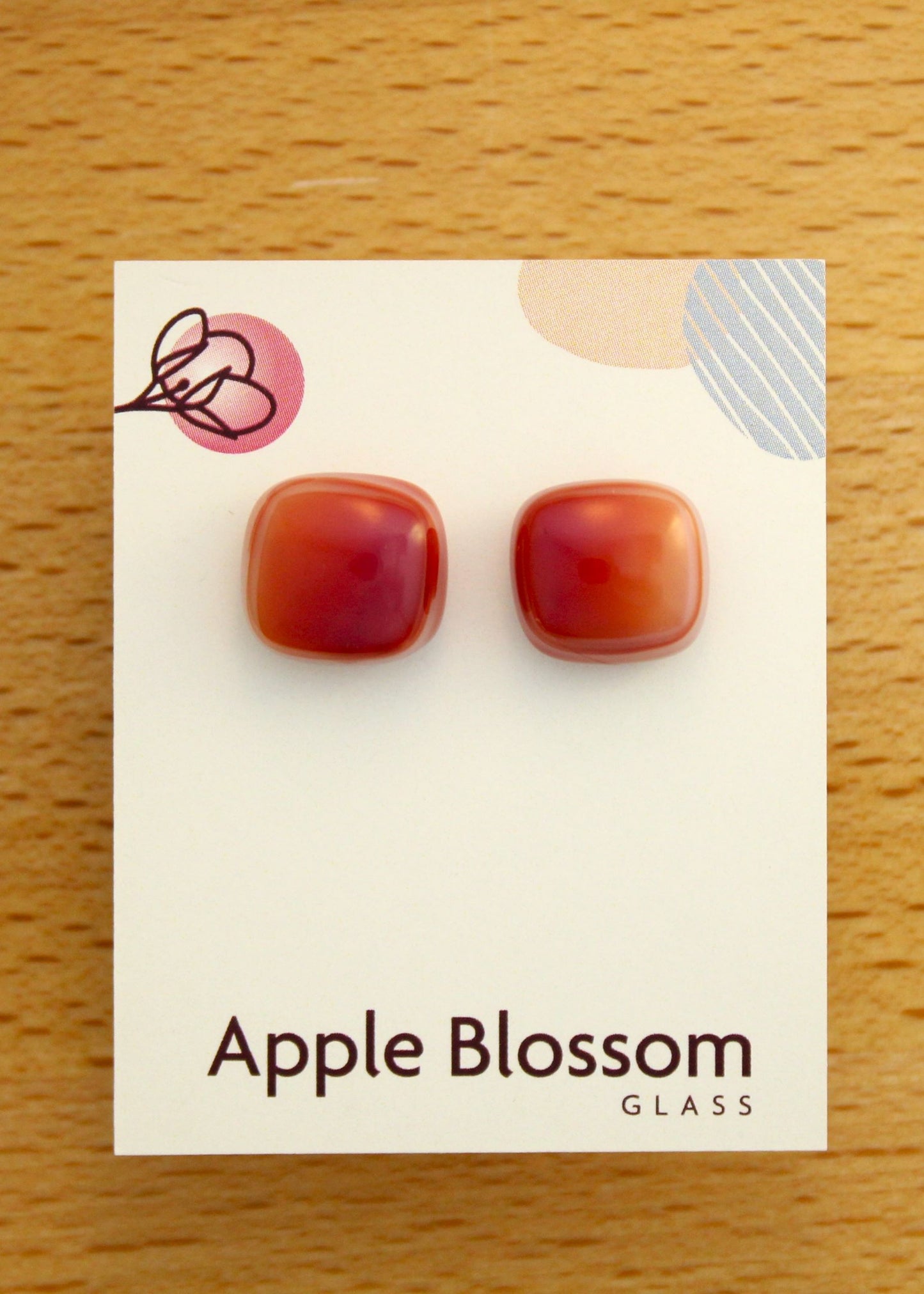 'Layered Fade' Red & White fused glass studs