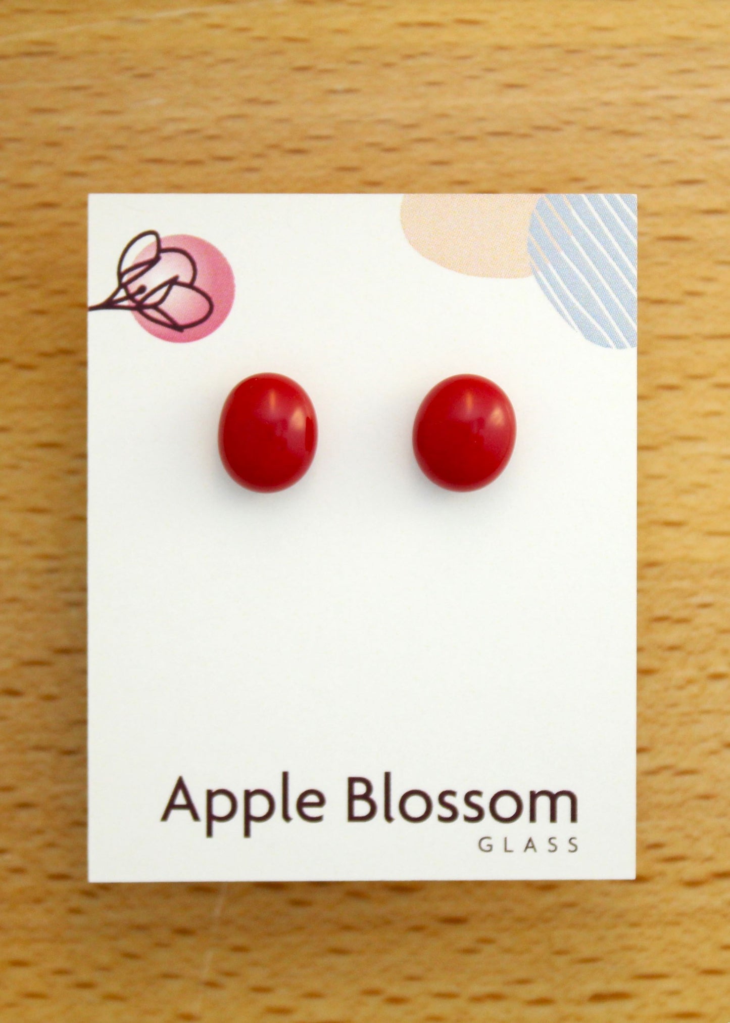 'Red Oval' Fused Glass Studs