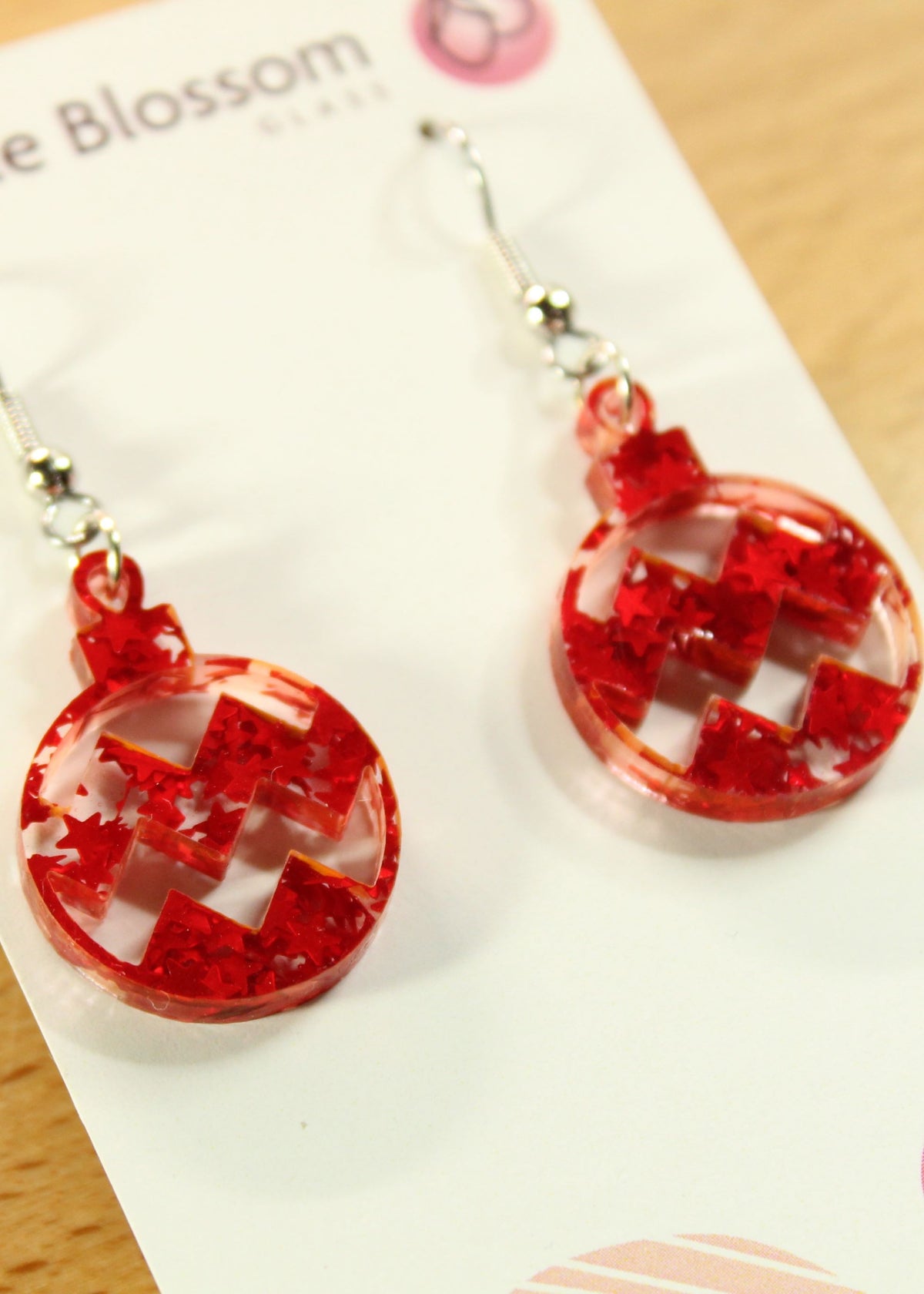 'Red Star Baubles' Acrylic Earrings