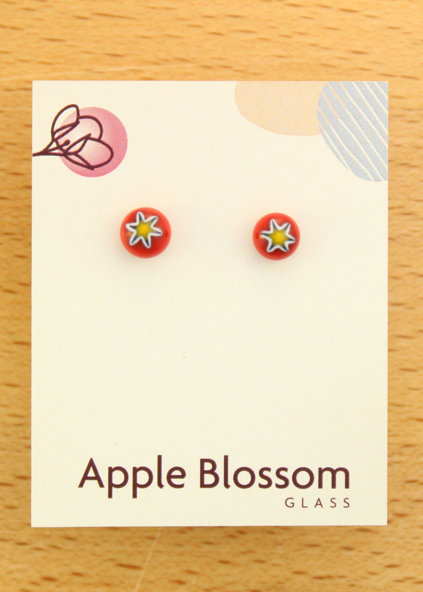 'Red Starbust' Mini Fused Glass Earrings Studs