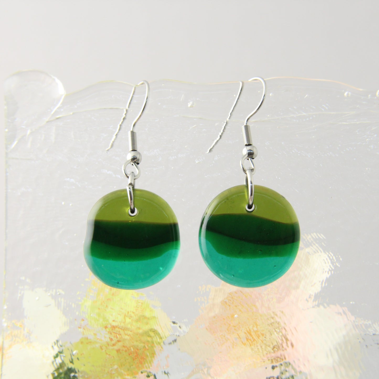 'Rolling Hills' Fused Glass Flat Out Dangles Earrings