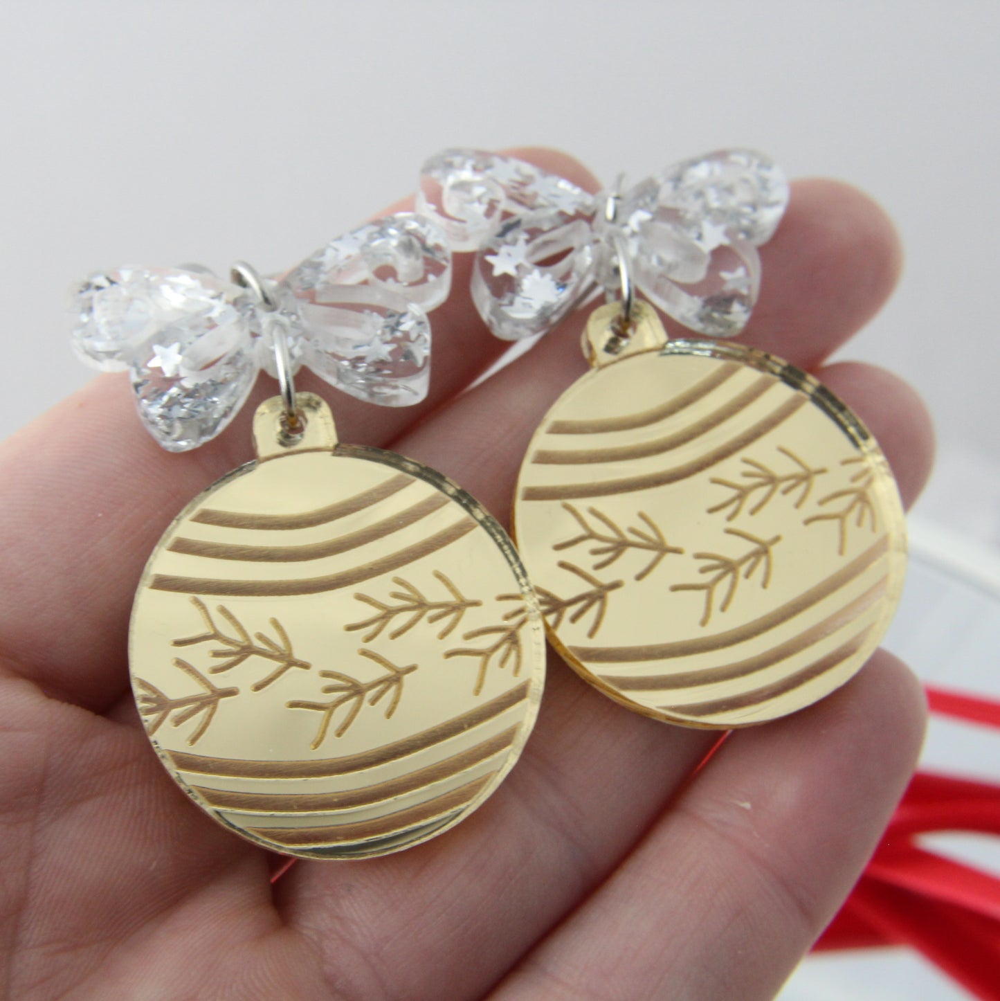 Golden Christmas Bauble Acrylic Earrings