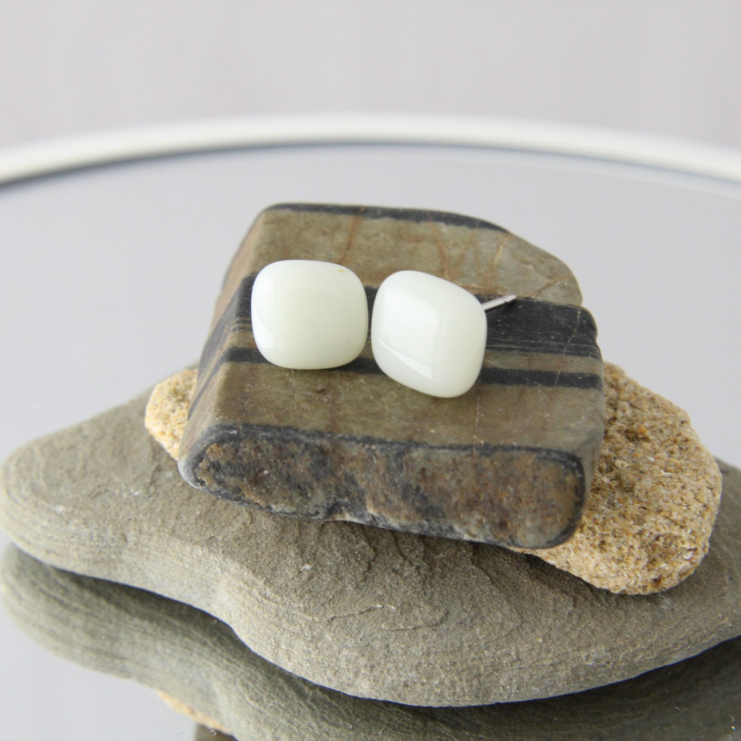 'Pearl Grey' Fused Glass Earrings Studs