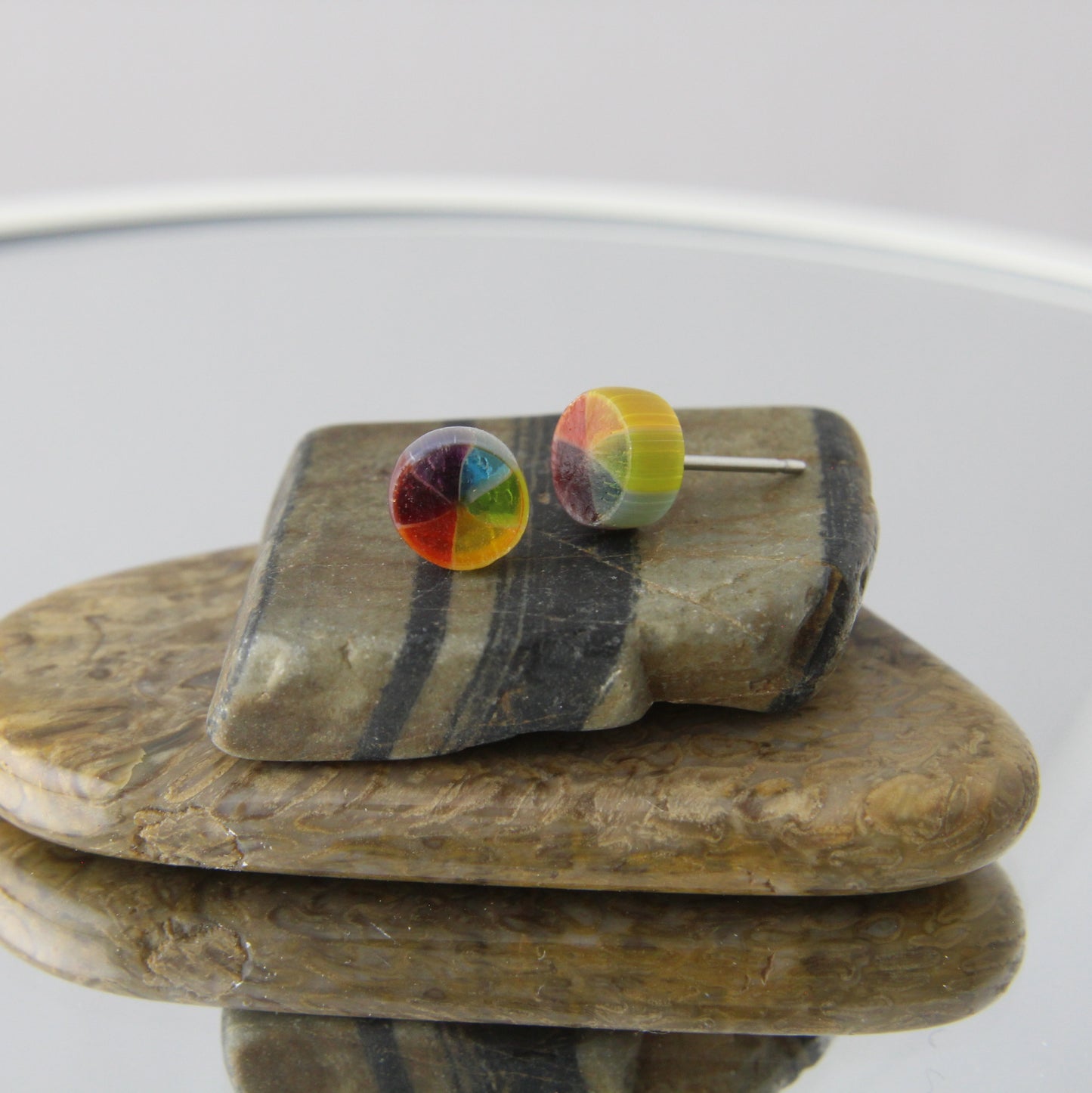 'Rainbow Rounds' Fused Glass Mini Studs Earrings