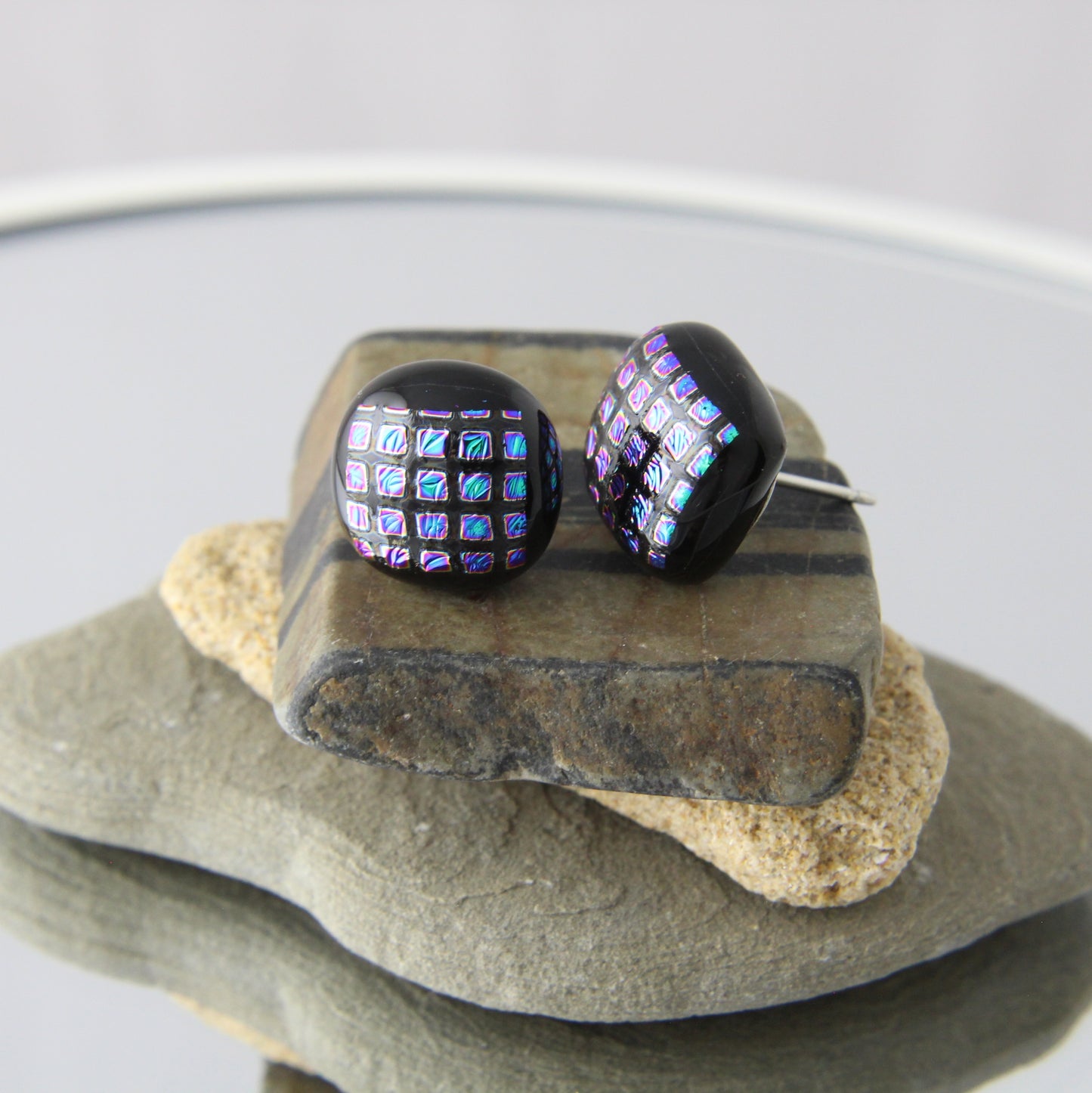 'Disco' Black Fused Glass Earrings Studs