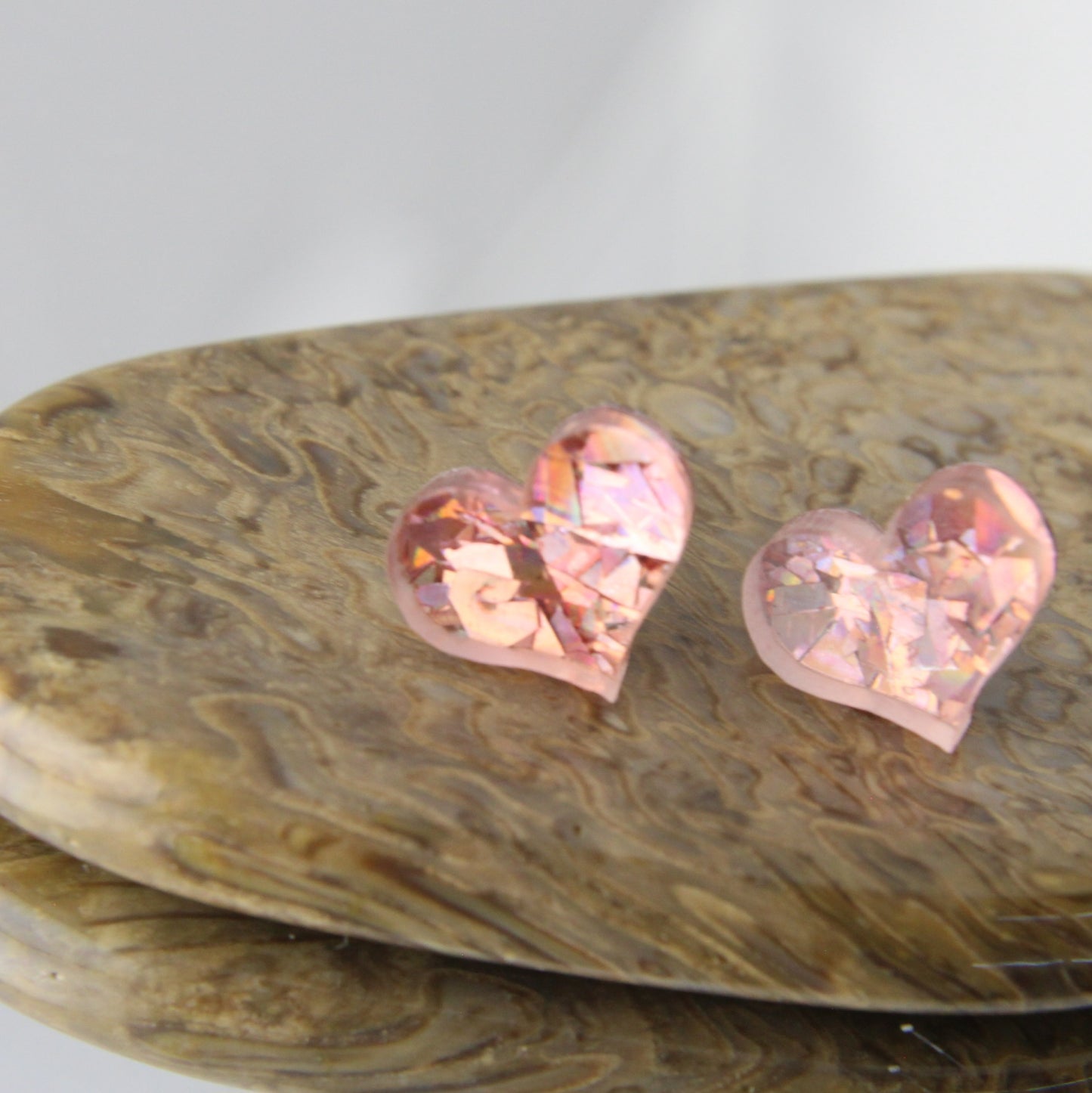'Crinkly Pink Heart' Stud Earrings