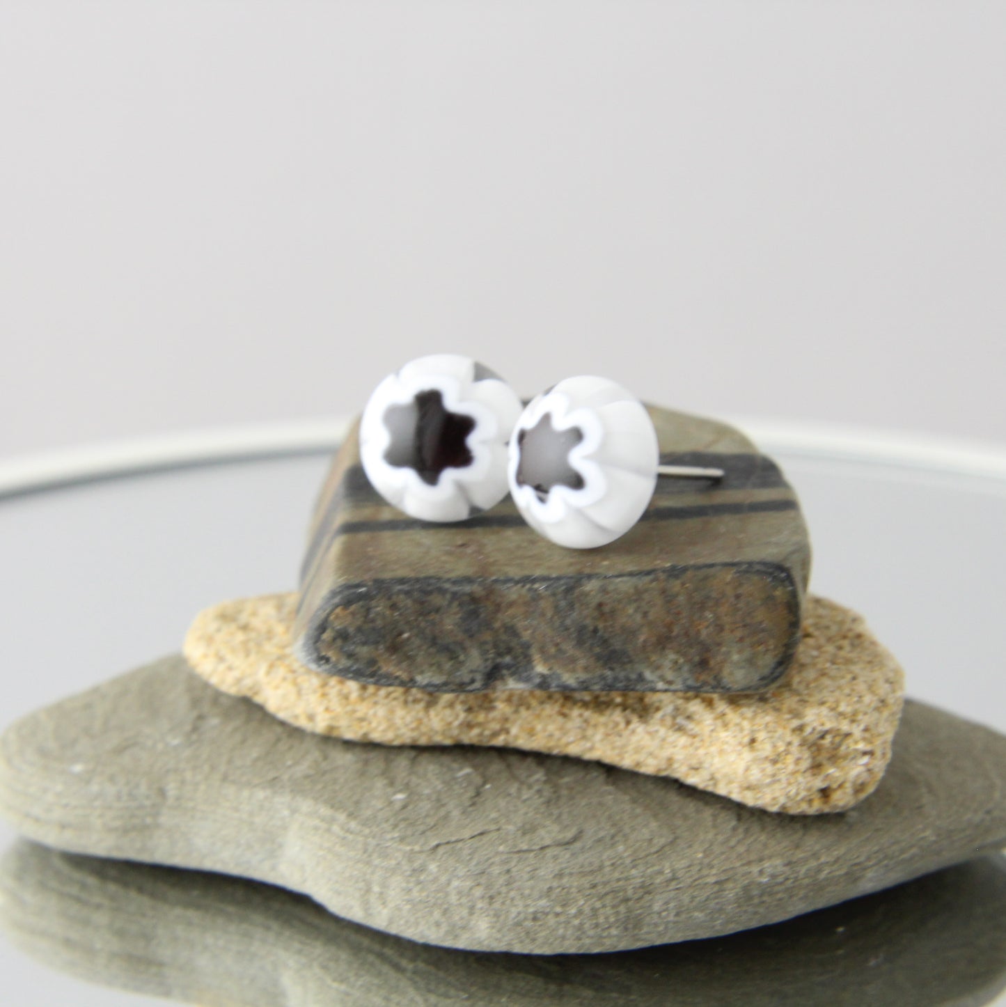 'White Murrine' Fused Glass Earrings Studs