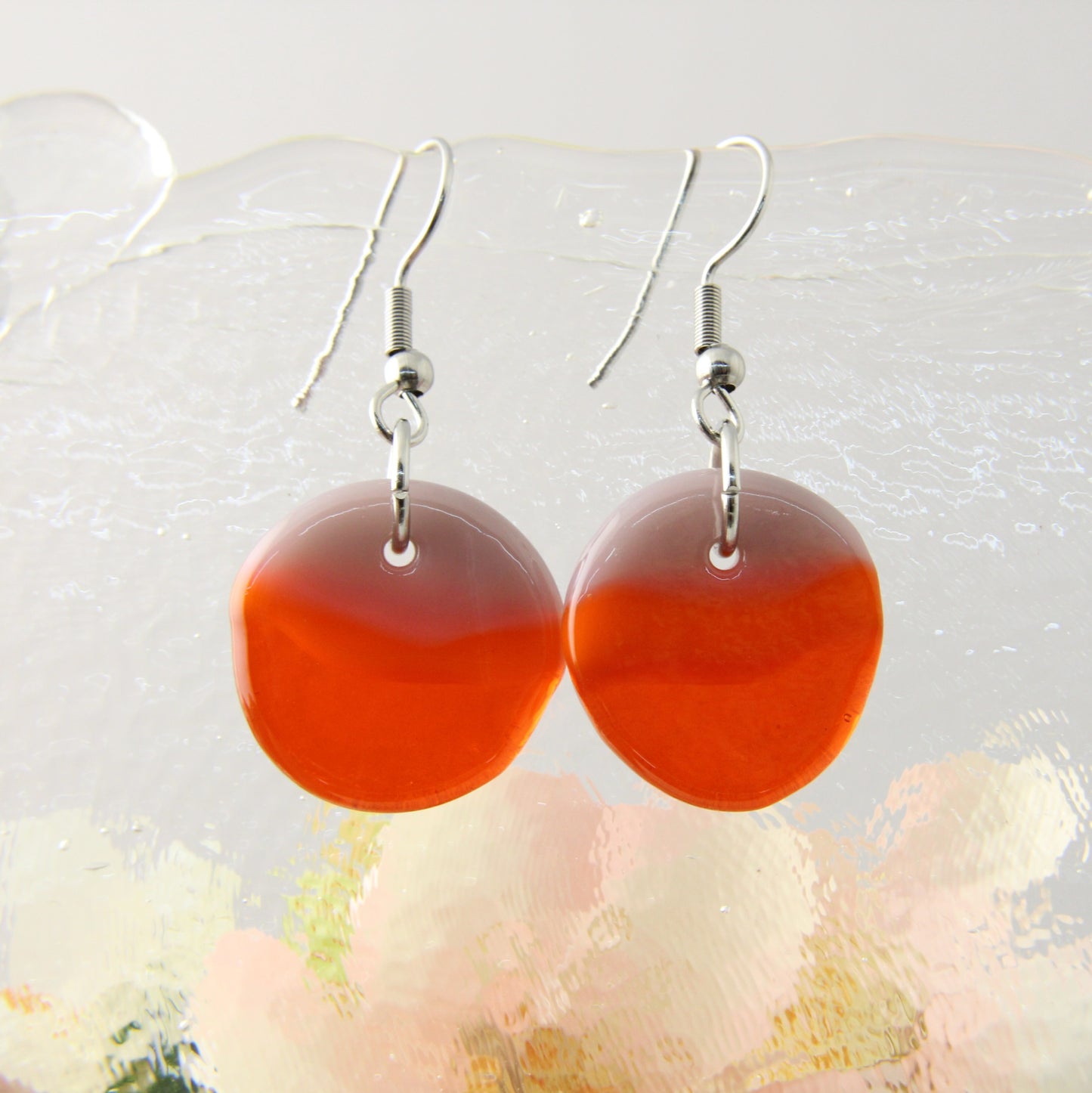 'Stormy Sunset' Fused Glass Flat Out Dangles Earrings