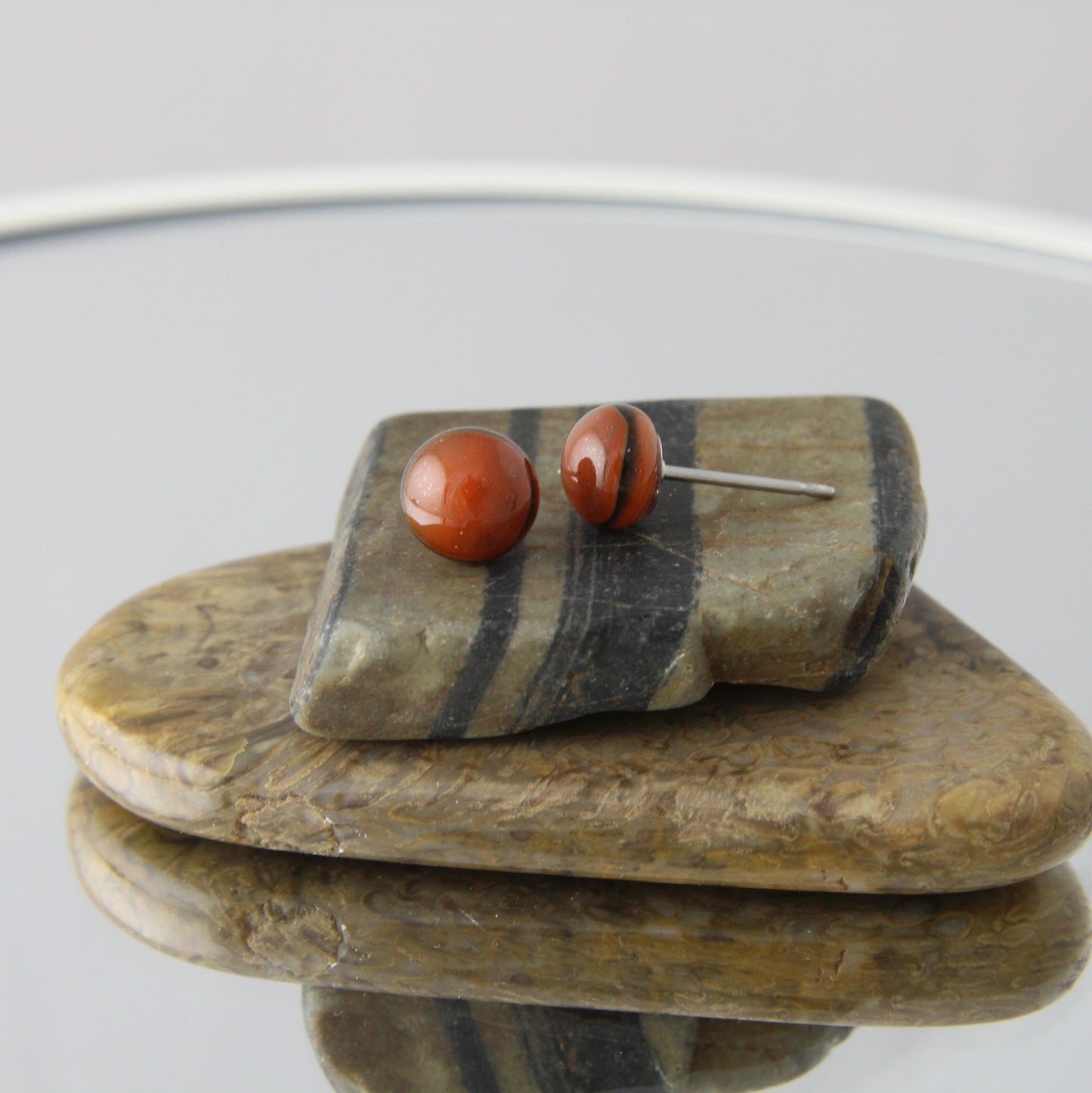 'Deep Orange' Fused Glass Mini Studs Earrings