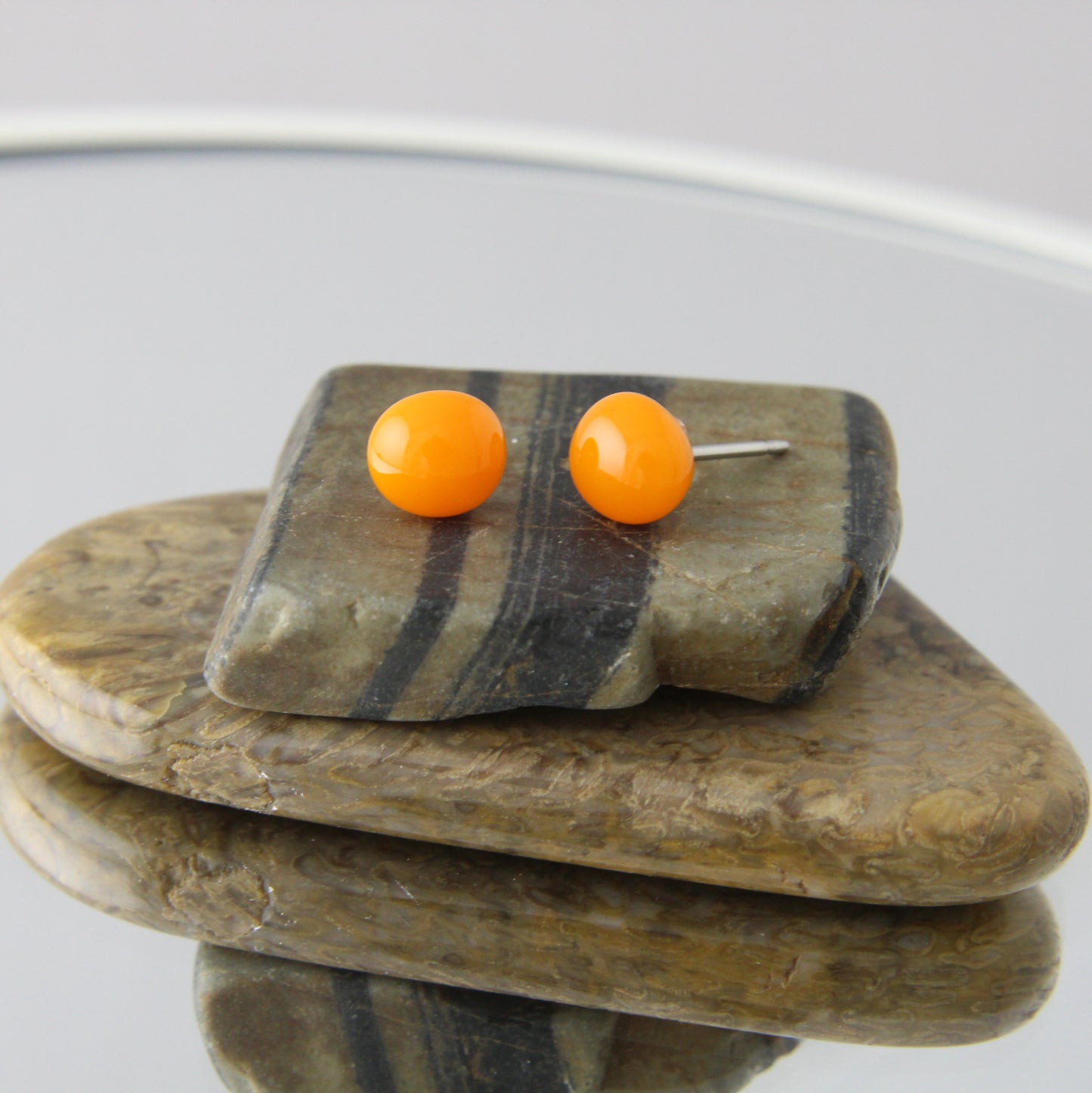'Tiger' Orange Mini Fused Glass Studs Earrings