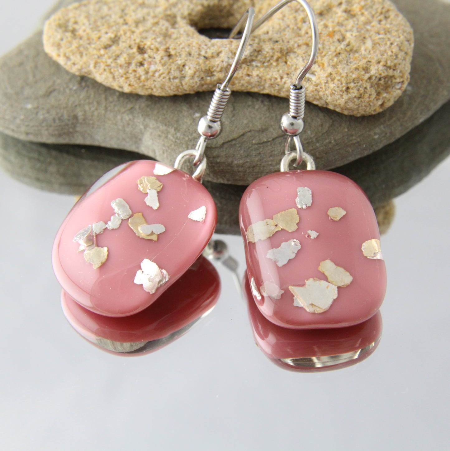 'Rose Mica' Fused Glass Earrings Dangles