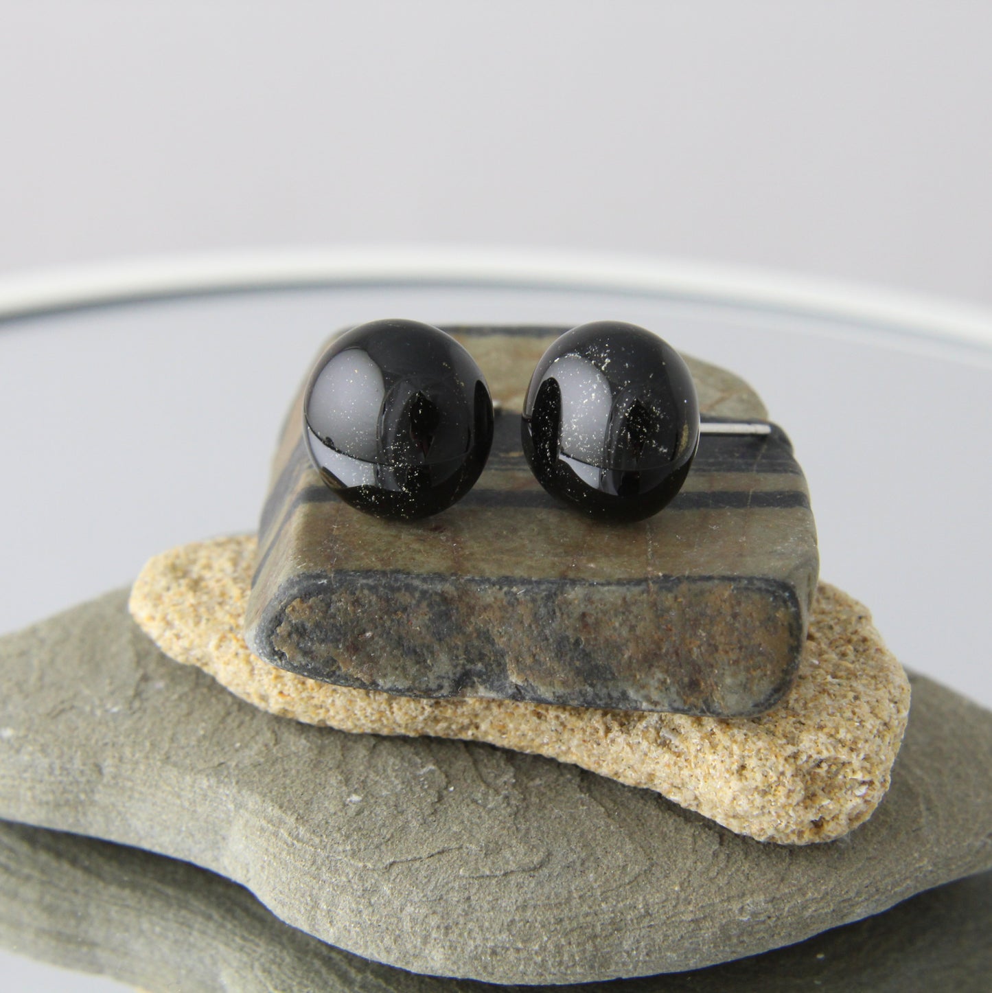 'Deep Dark Brown' Fused Glass Earrings Studs