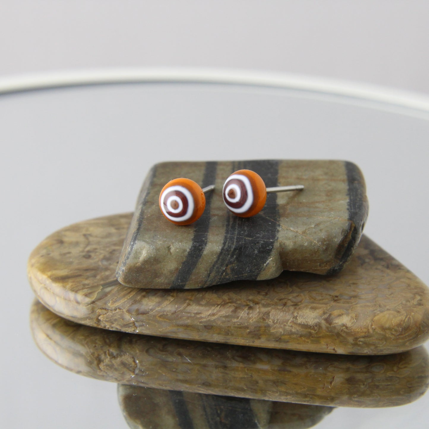 'Orange Murrine' Mini Fused Glass Studs Earrings