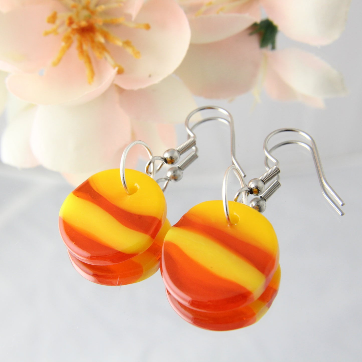 'Sunset' Fused Glass Flat Out Dangles Earrings